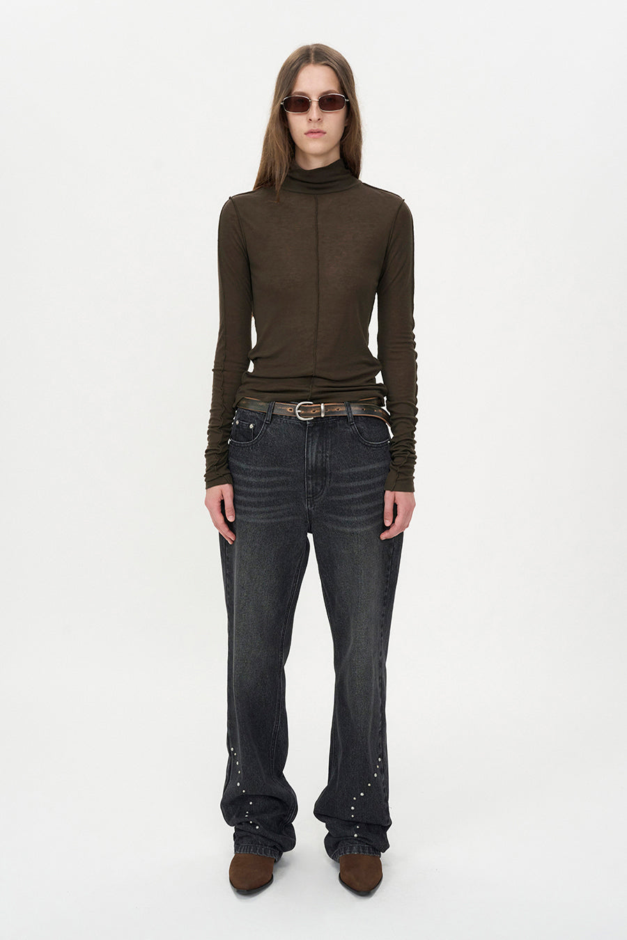 Line Point Turtleneck KHAKI BROWN