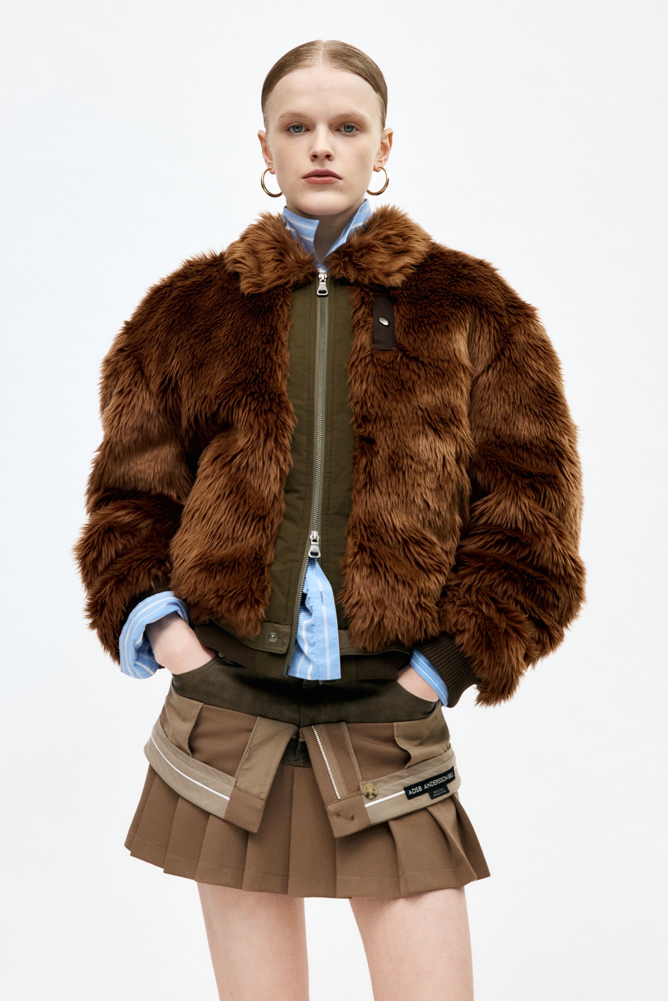 UNISEX FLIGHT FUR BOMBER JACKET awa710u (BROWN)