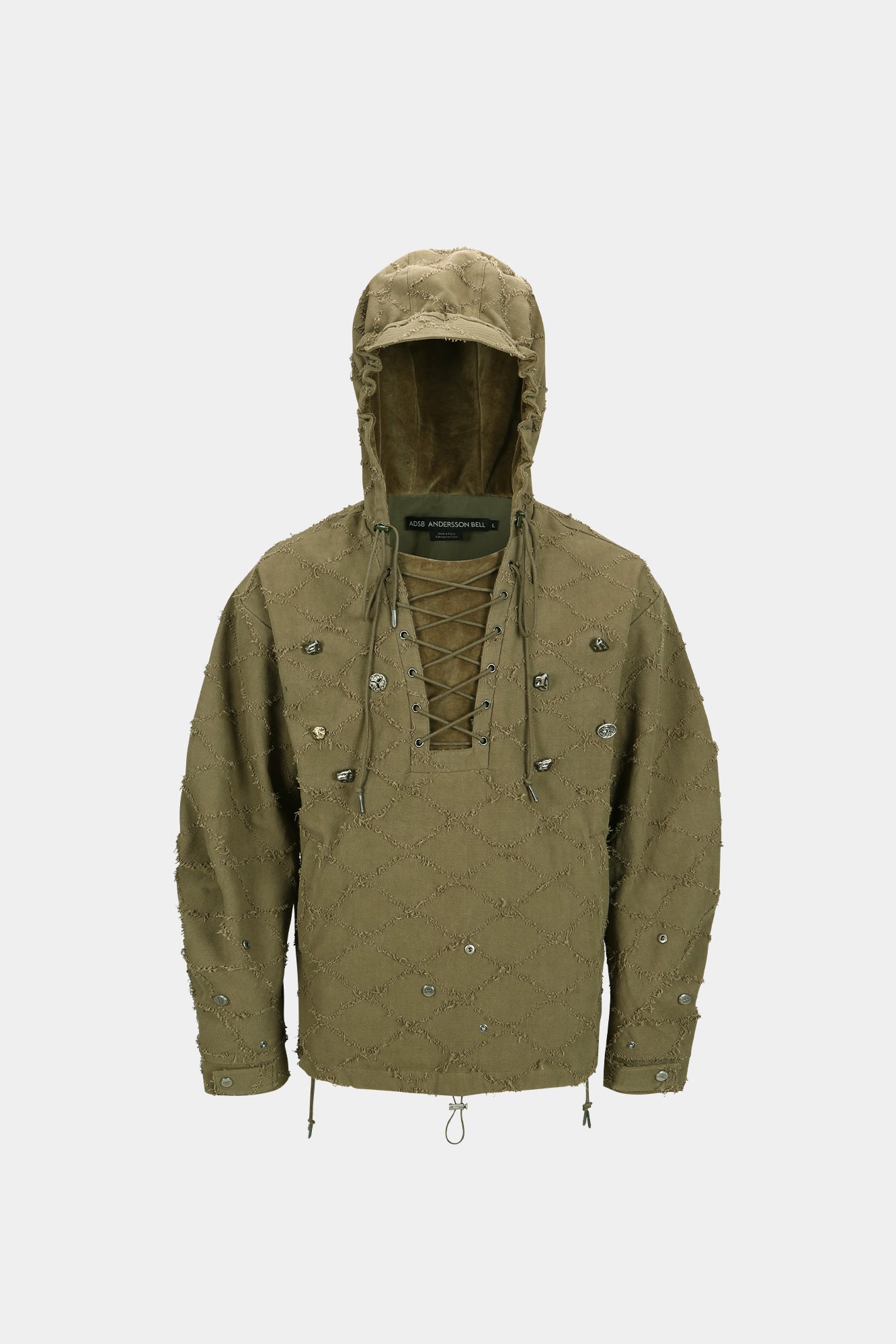 LACE-UP ANORAK HOODIE atb1141m(KHAKI)