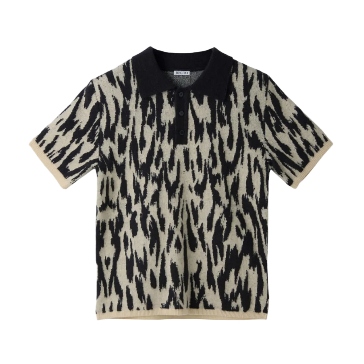 LEOPARD JACQUARD POLO KNIT TOP (DARK BROWN)