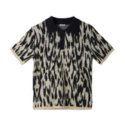 LEOPARD JACQUARD POLO KNIT TOP (DARK BROWN)