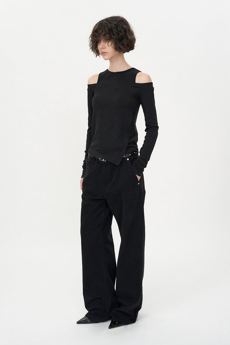 Asymmetric Off-Shoulder Top BLACK