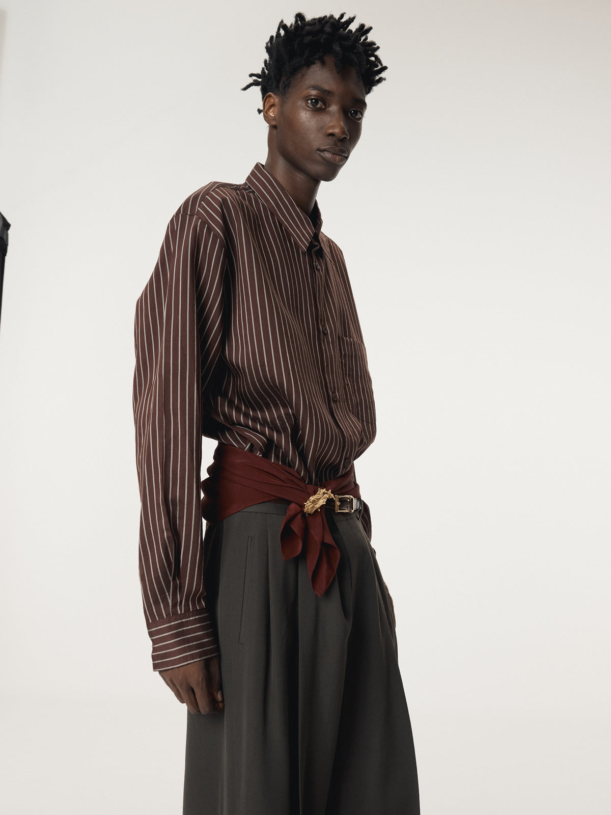 LEA STRIPE SHIRT (RED BROWN)