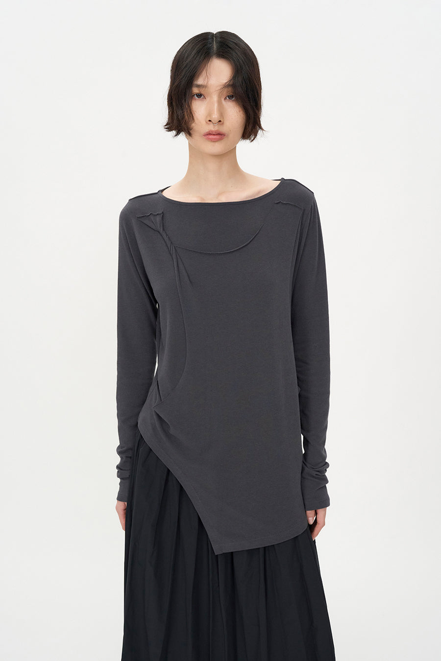Twist Draping Long Sleeve CHARCOAL