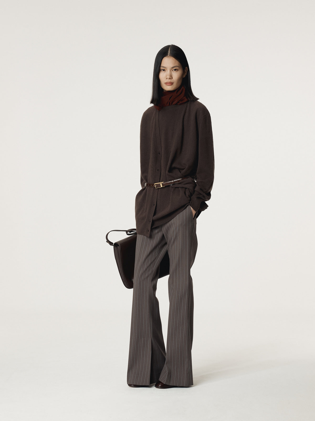 LAYERED CARDIGAN KNIT TOP (DARK CHOCOLATE)