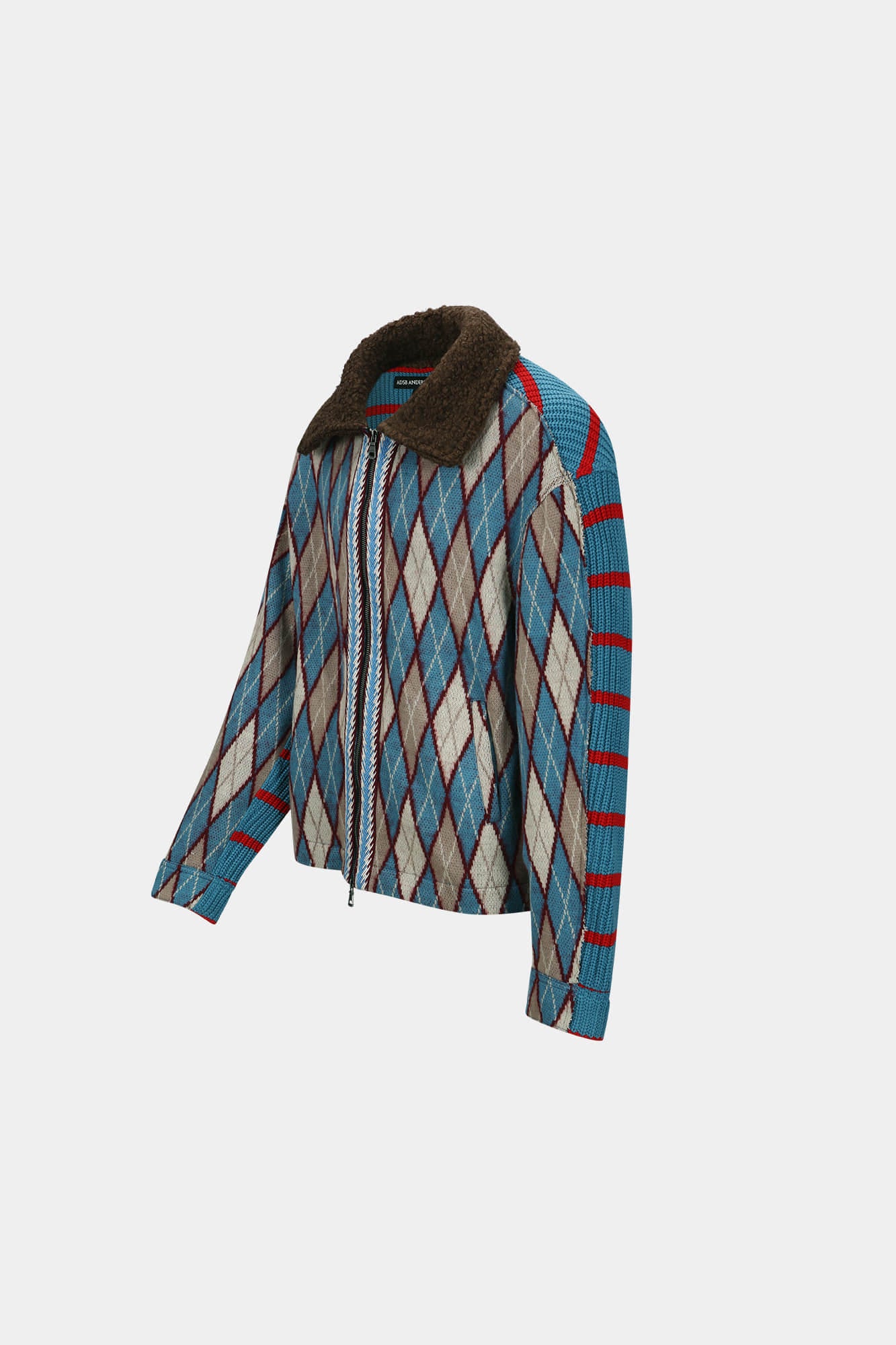 ARGYLE & STRIPE HALF ZIP-UP CARDIGAN atb1376m (MULTI)