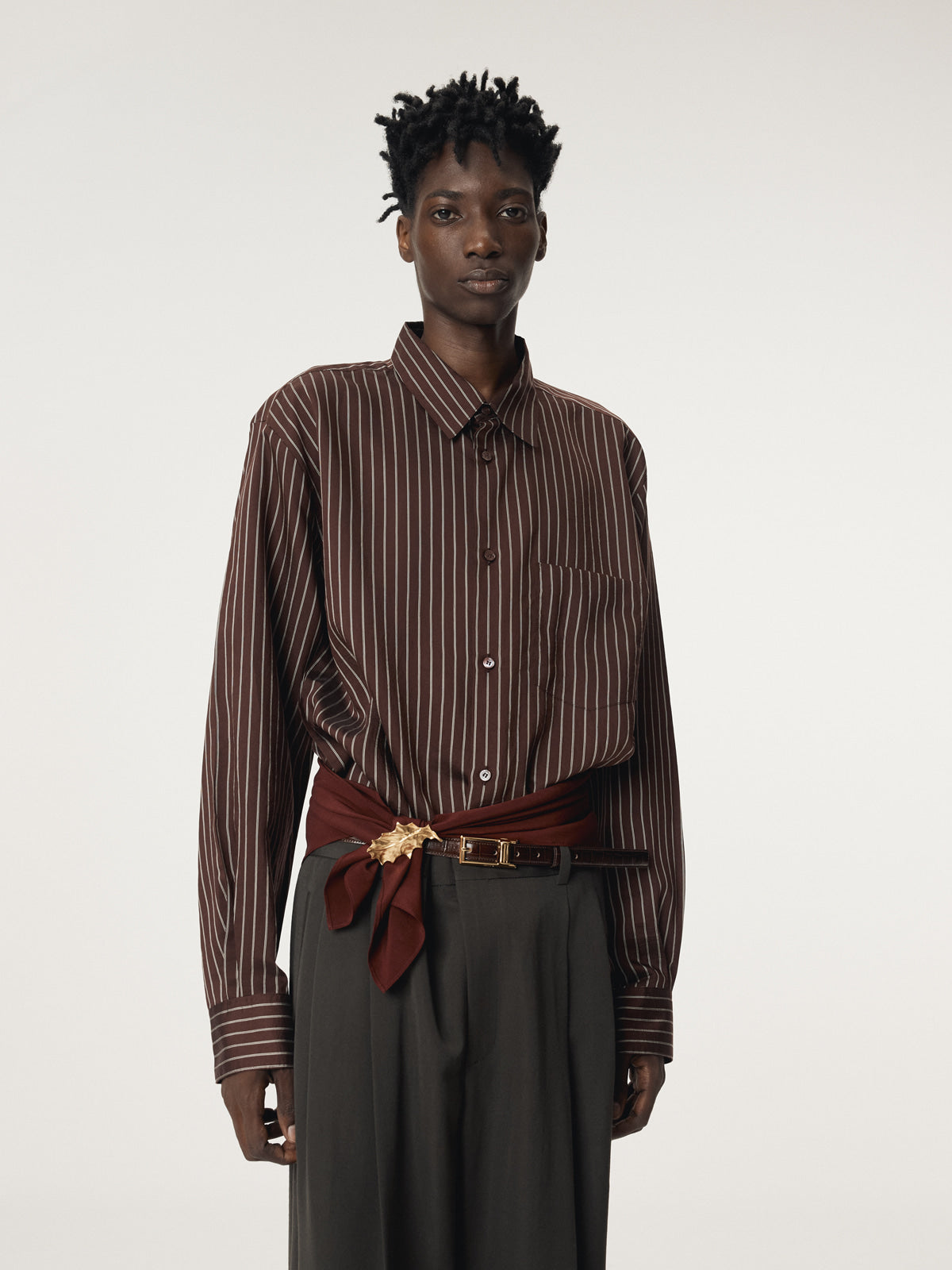 LEA STRIPE SHIRT (RED BROWN)