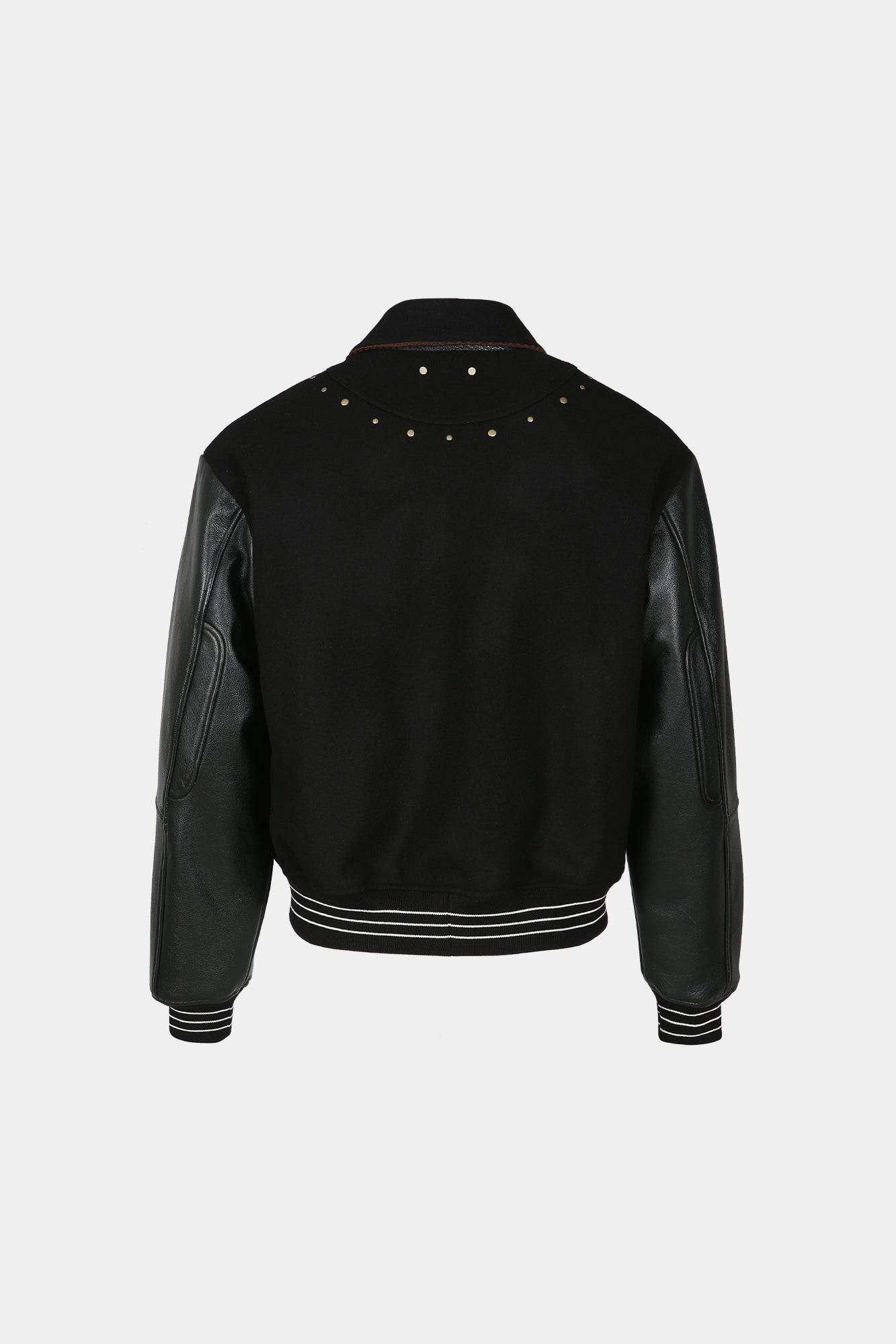 A PATCH WOOL & LEATHER VARSITY JACKET awa691m (BLACK)