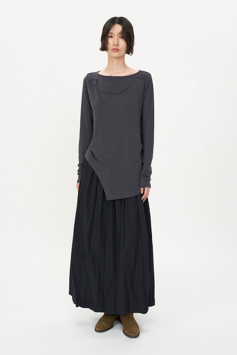 Twist Draping Long Sleeve CHARCOAL