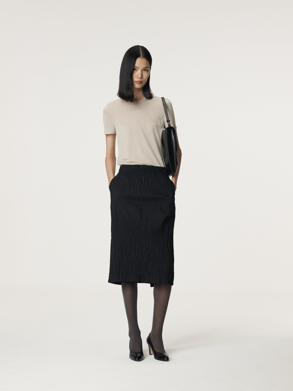 WAVE JACQUARD BANDING SKIRT (BLACK)