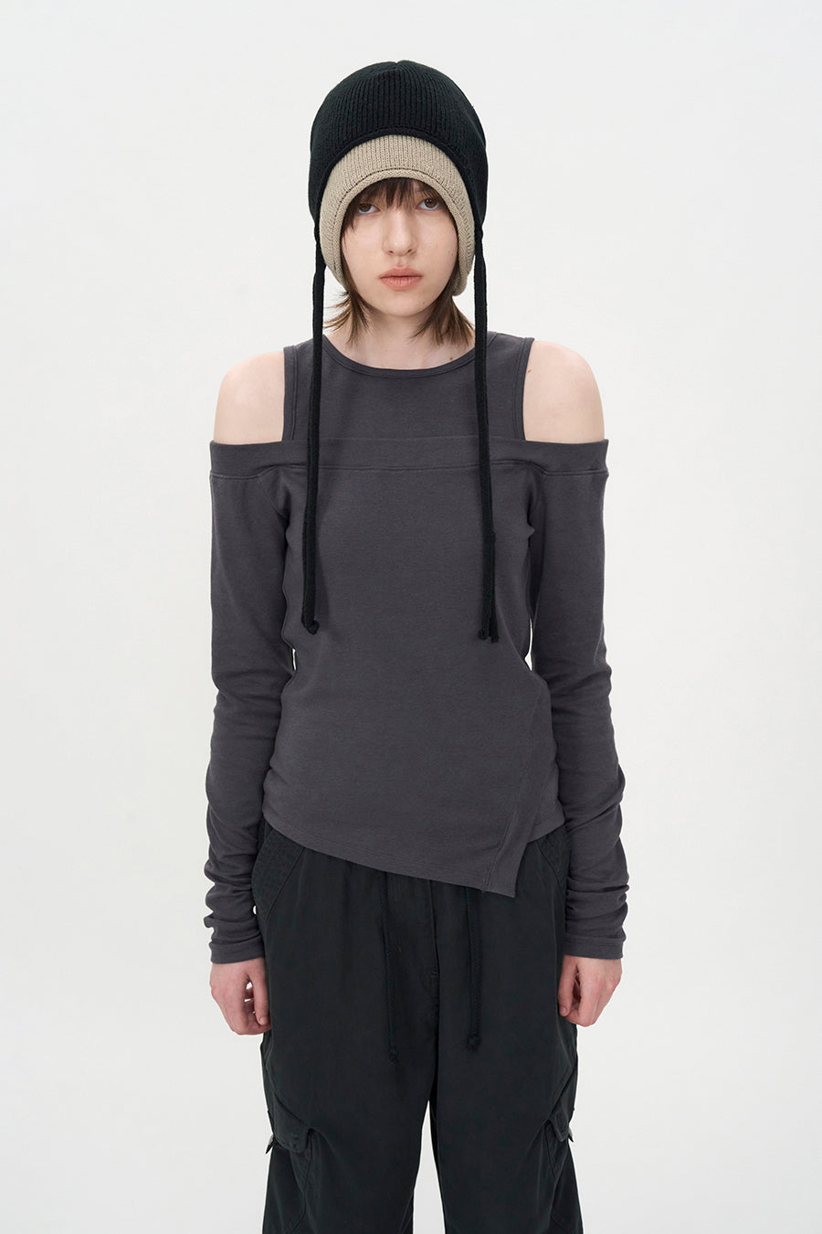 Layered Ear Cuff Beanie BLACK