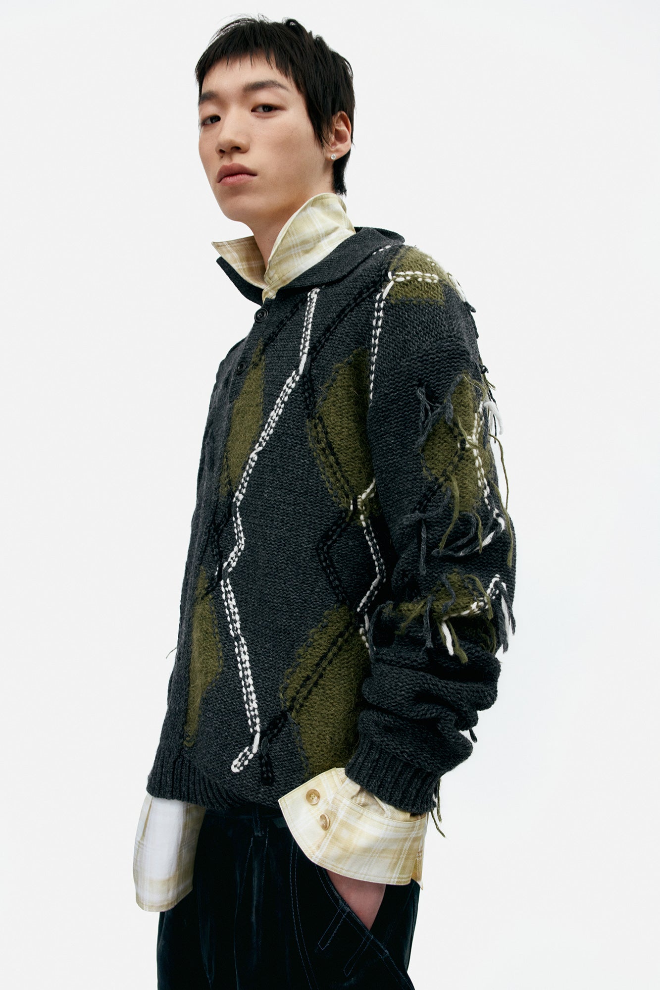 ARGYLE FISHERMAN POLO SWEATER atb1346m (CHARCOAL)