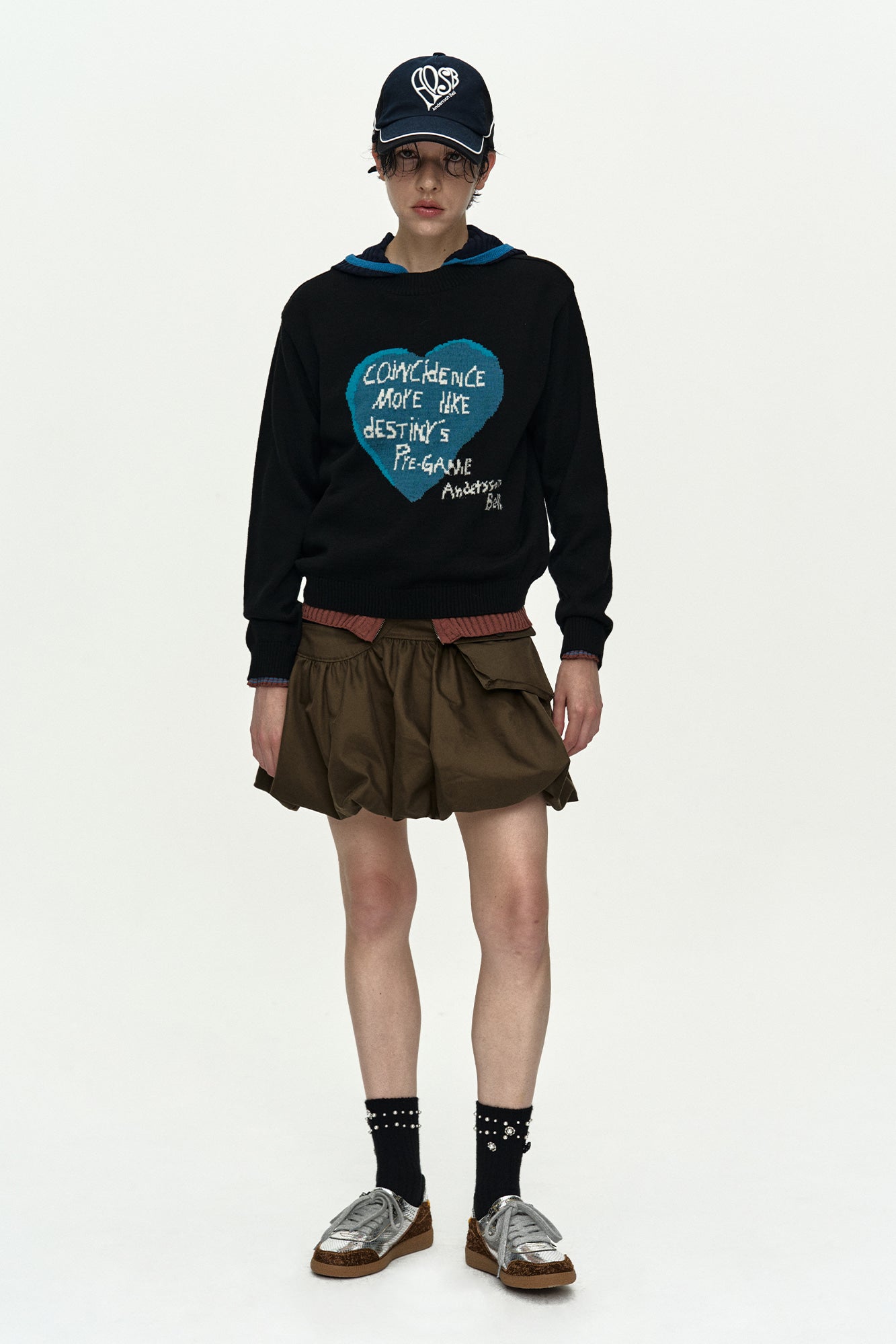 GIRL'S HEART MESSAGE CREW-NECK SWEATER atb1464w(BLACK)