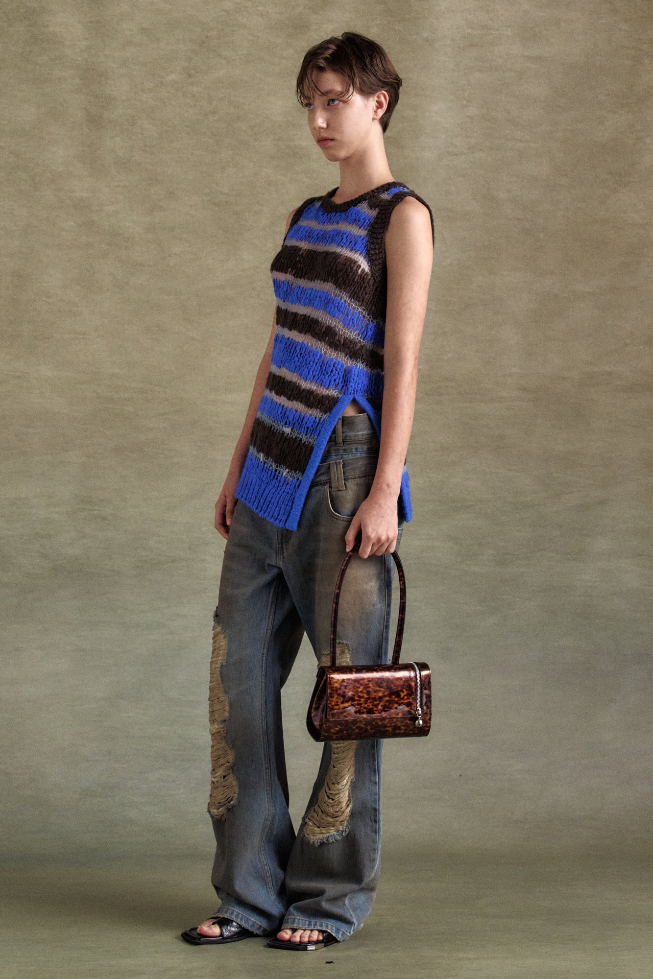 VINTAGE SPRAY DOUBLE WAIST JEANS apa832u (DUSTY BLUE)