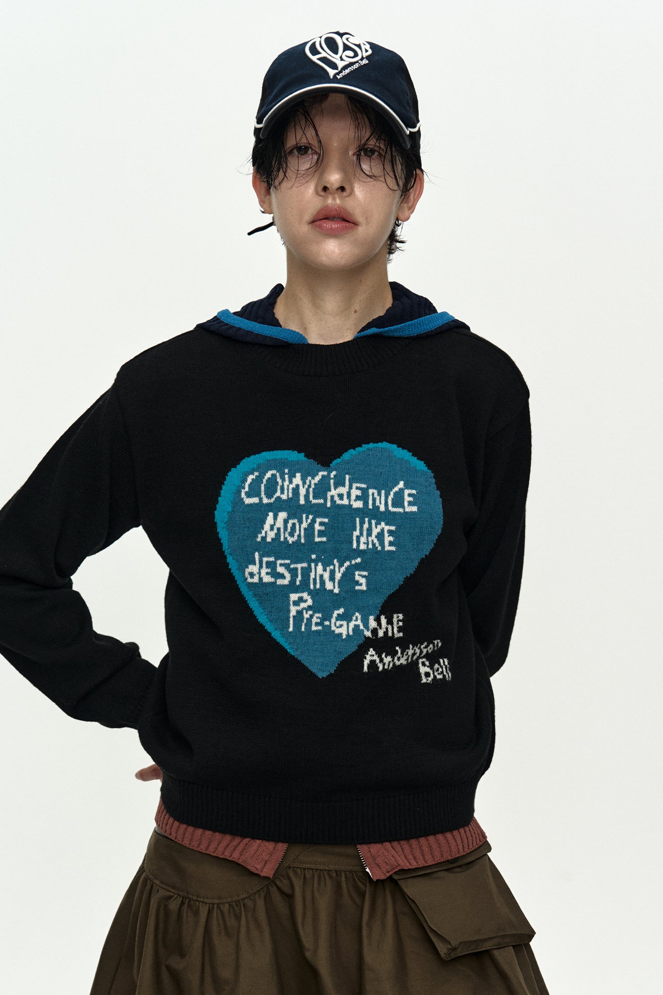 GIRL'S HEART MESSAGE CREW-NECK SWEATER atb1464w(BLACK)