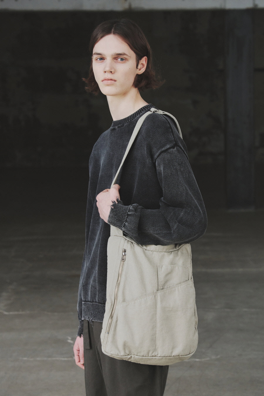 Washed Canvas Crossbody Bag BEIGE