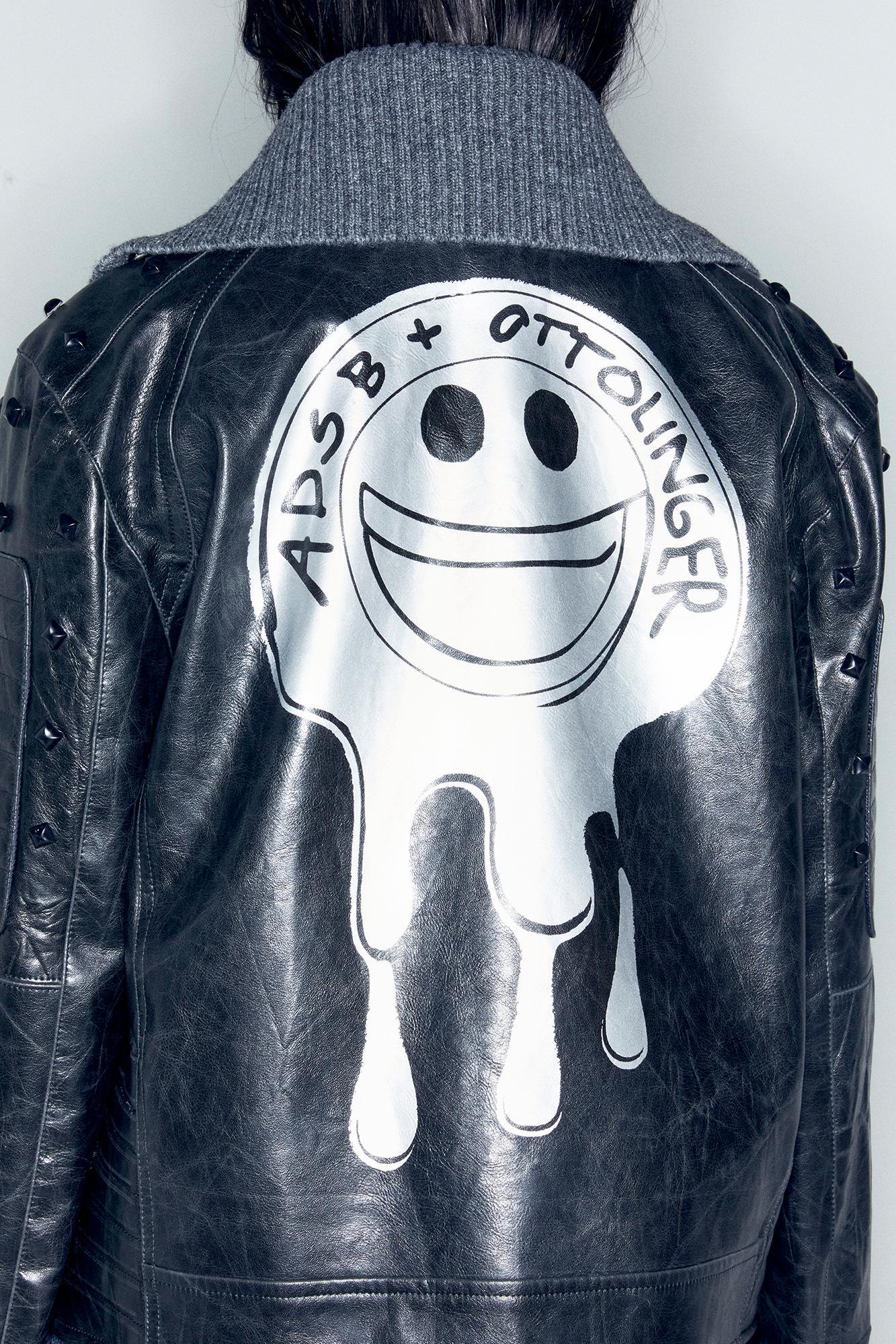 ADSB X OTTOLINGER DENIM FAUX LEATHER JACKET awa668w (BLACK)