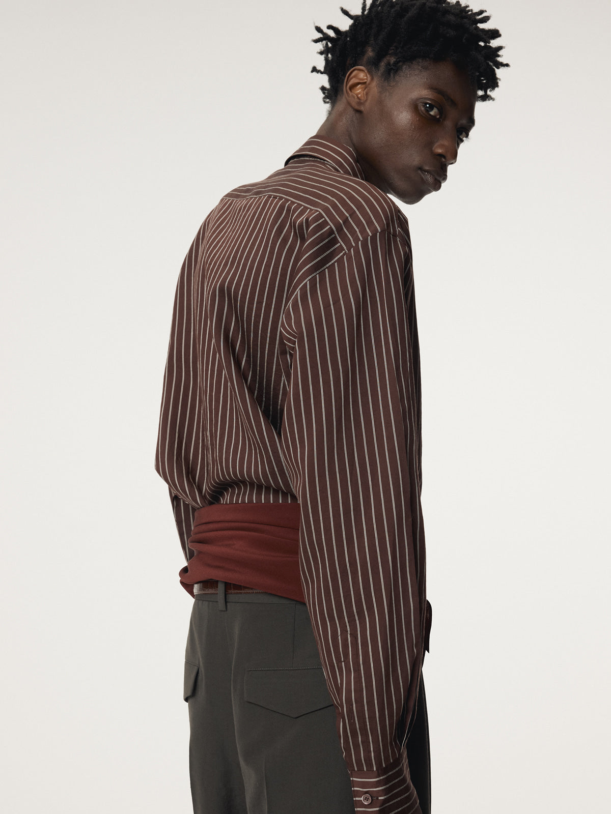 LEA STRIPE SHIRT (RED BROWN)