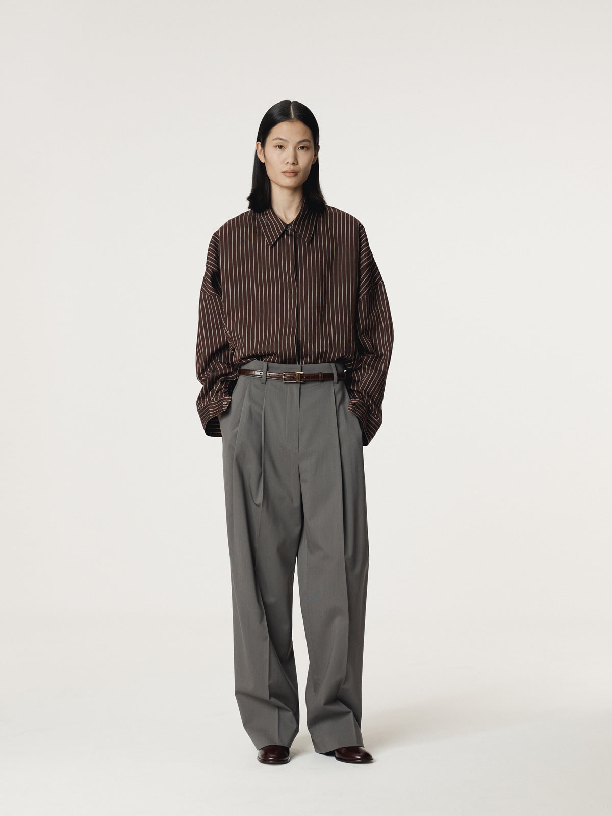 DOUBLE LAYER STRIPE SHIRT (RED BROWN)