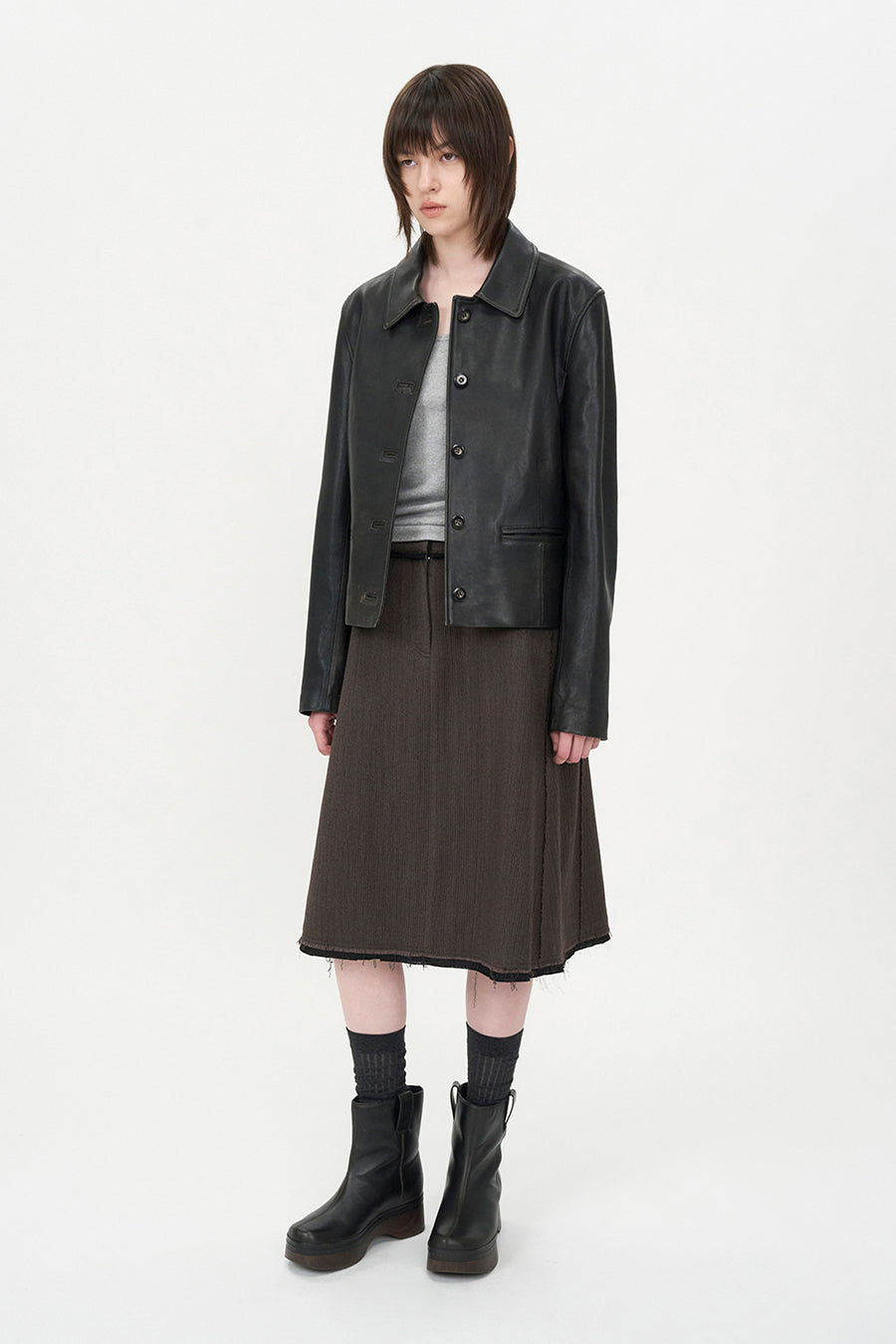 Low Detail Wool Skirt BROWN