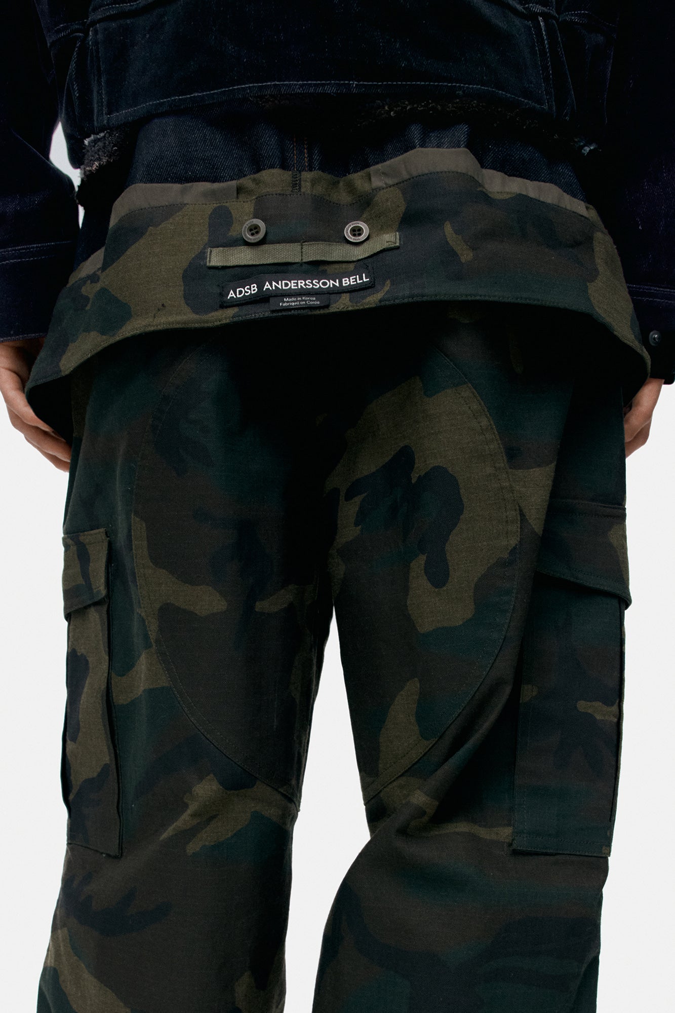 [Restock] UNISEX CAMOUFLAGE DOUBLE WAIST WORK WIDE-LEG JEANS apa853u(NAVY/GREEN)