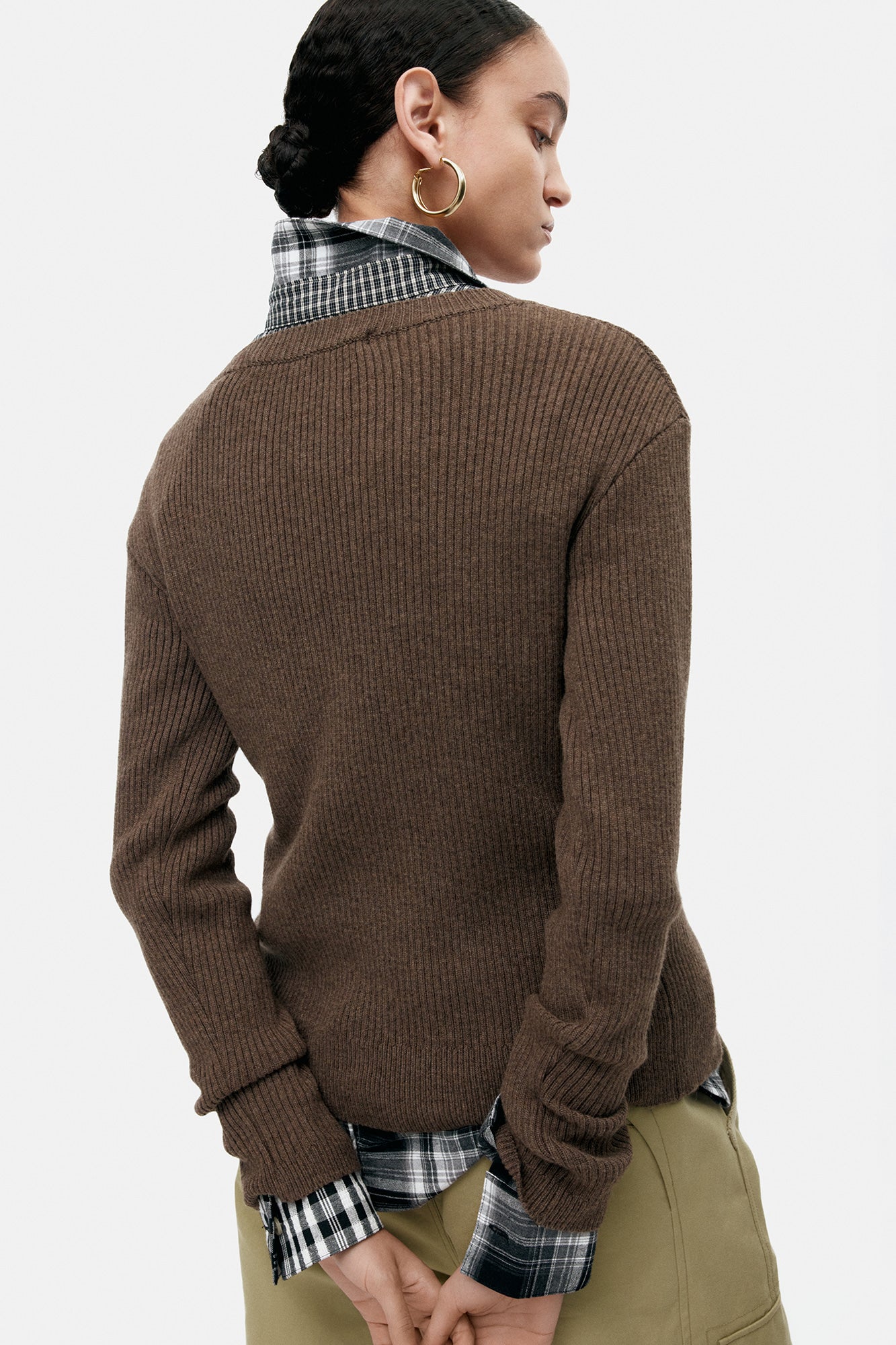 HAND STITCHED BASIC CARDIGAN atb1400w (BROWN)