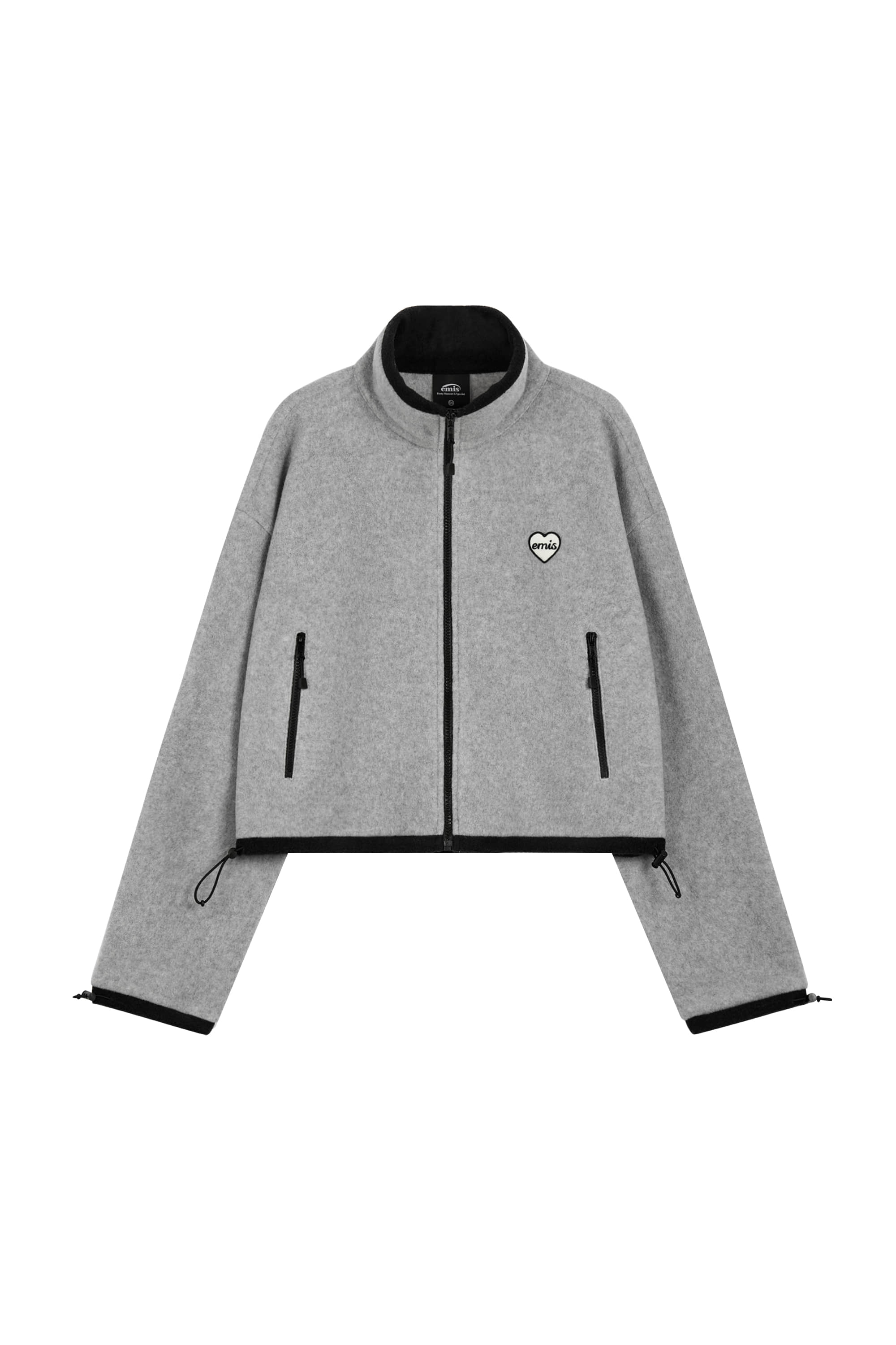 (W) CROPPED HEART WAPPEN ZIP UP FLEECE - GRAY
