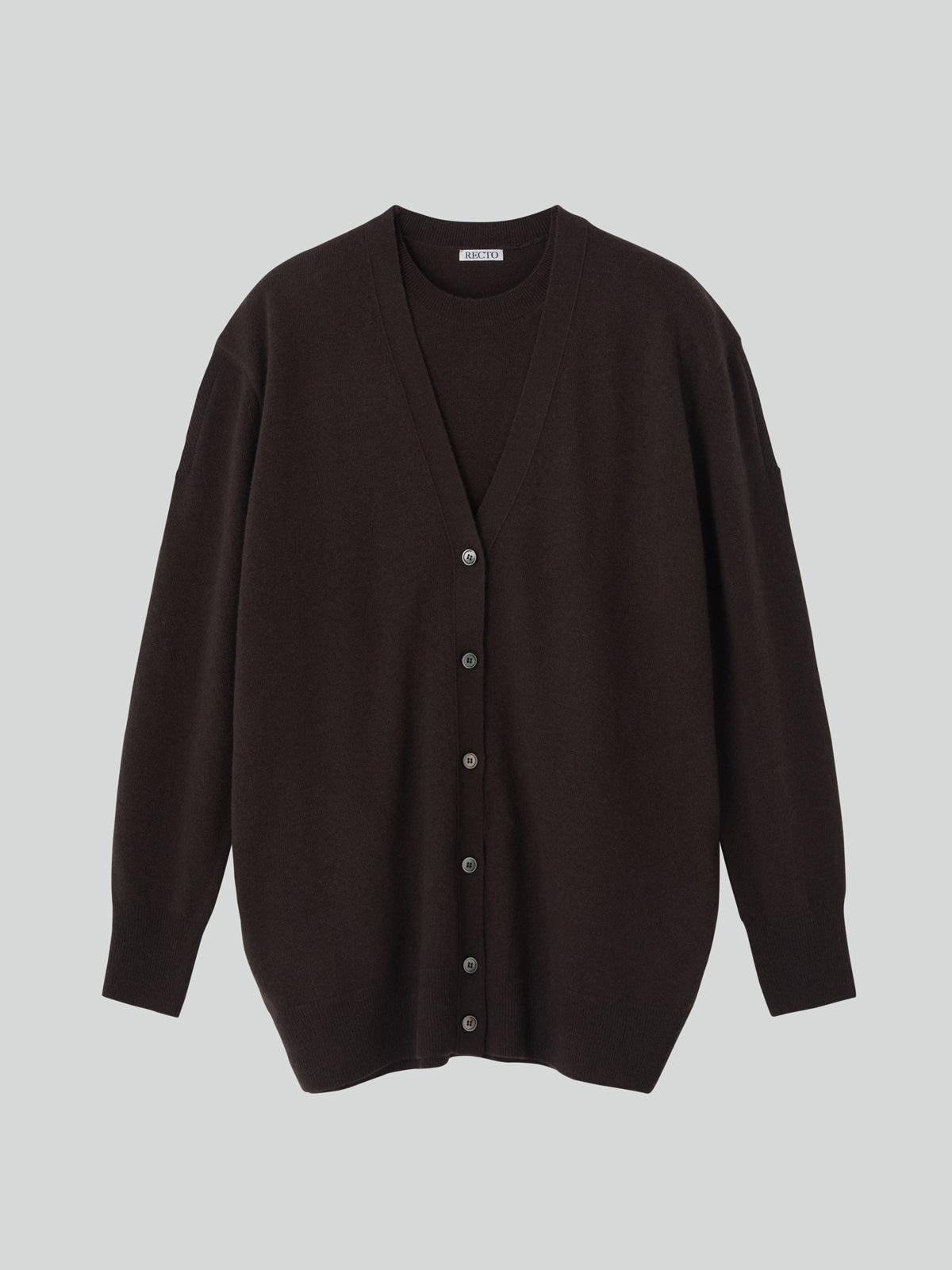 LAYERED CARDIGAN KNIT TOP (DARK CHOCOLATE)