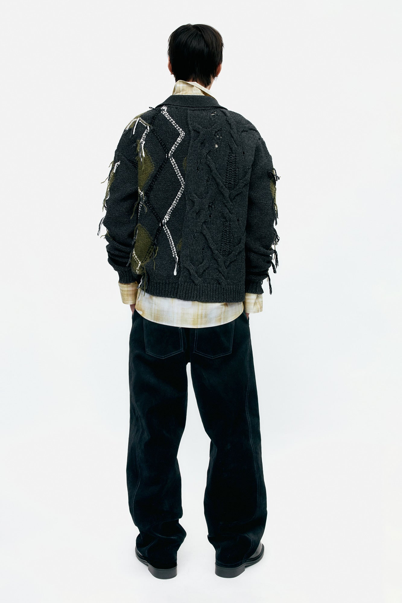 ARGYLE FISHERMAN POLO SWEATER atb1346m (CHARCOAL)