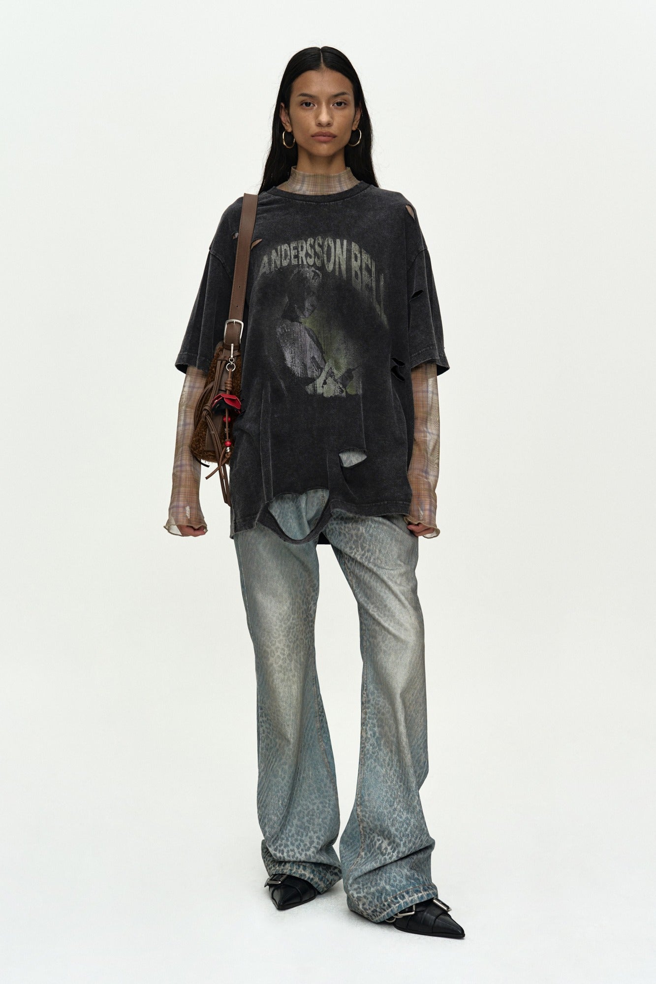 LAYERED LIVE PRINTED T-SHIRT atb1510w (CHARCOAL)