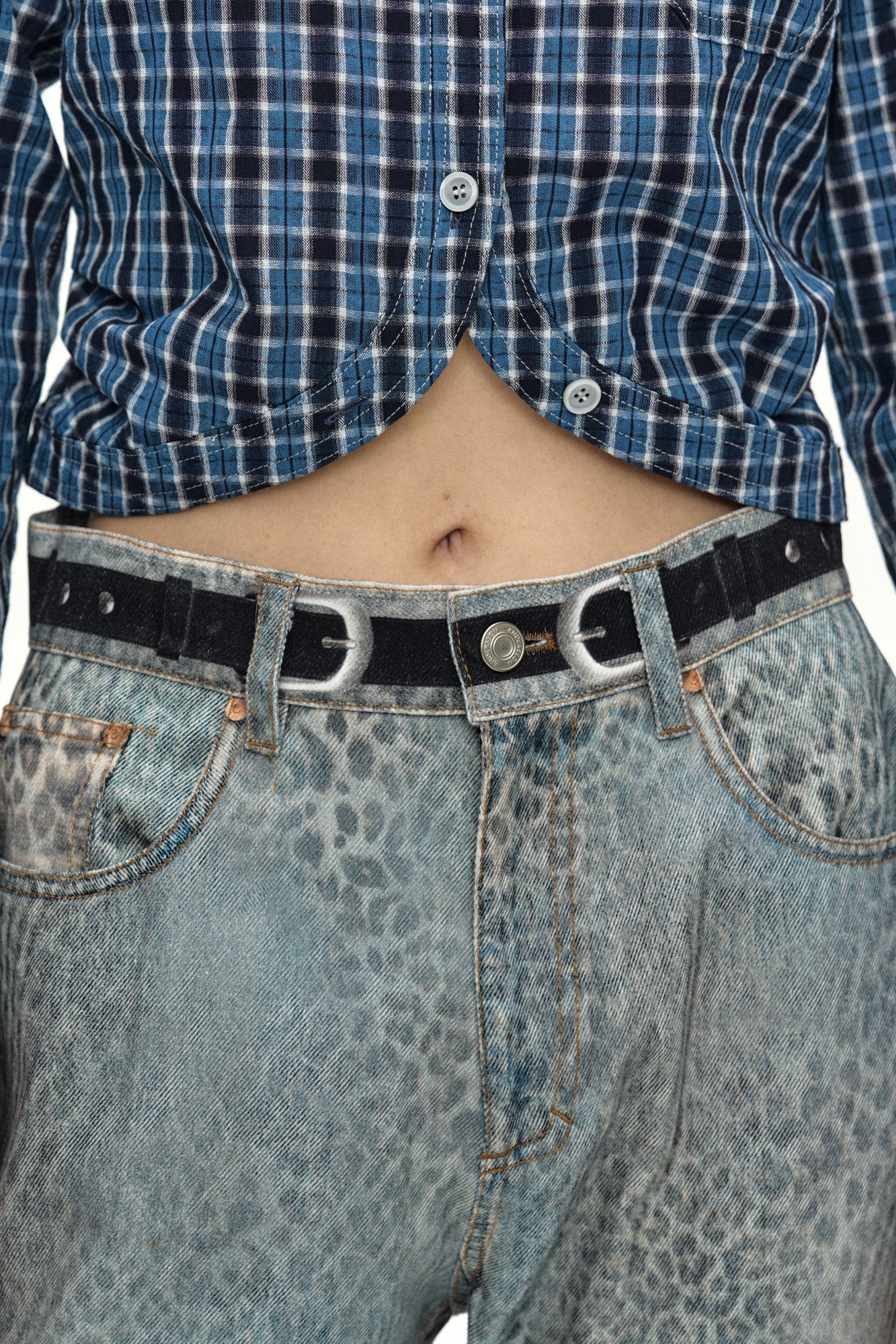 LEOPARD FADE DENIM PRINTED BOOTCUT JEANS apa882w (BLUE)