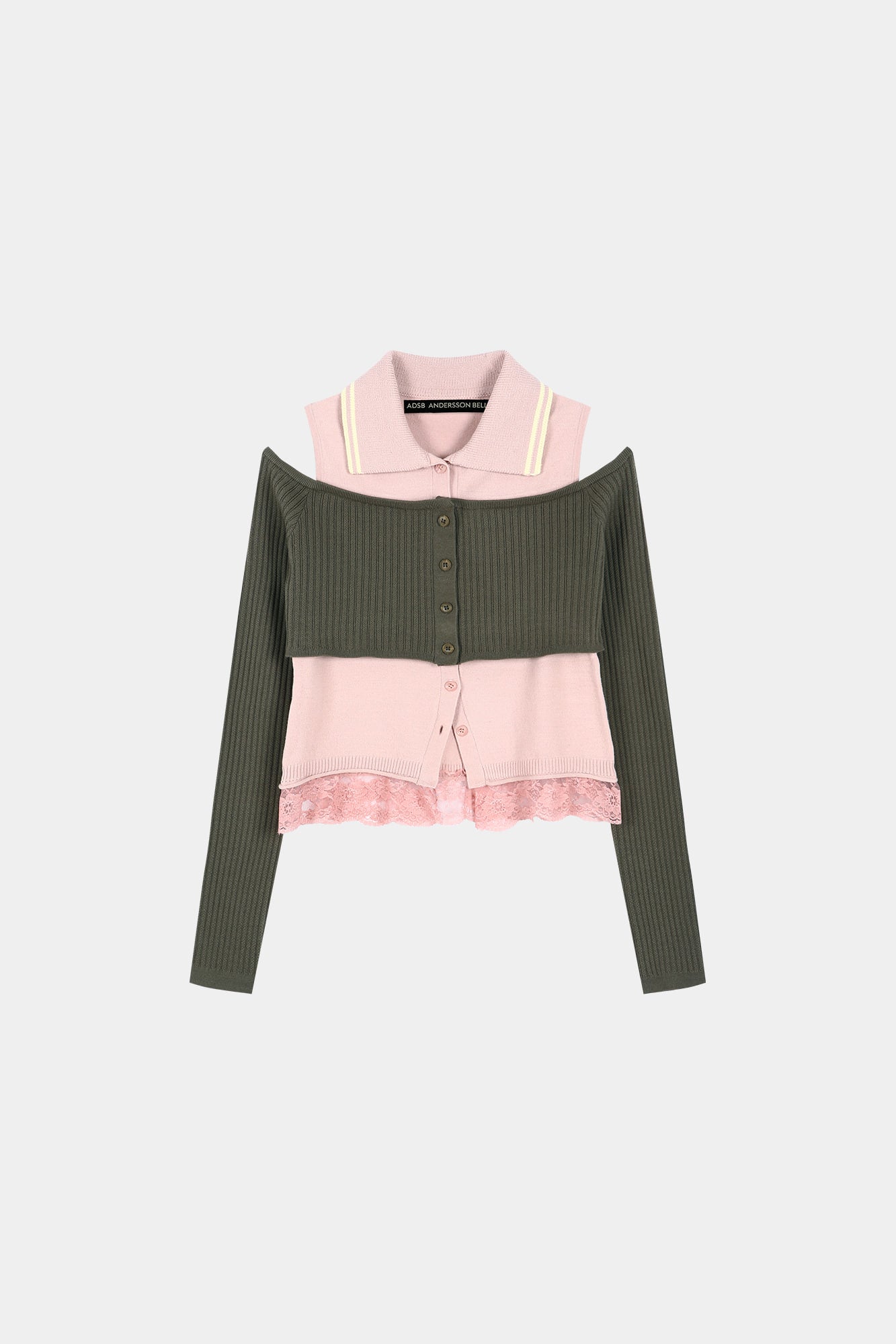 LAYERED OFF-SHOULDER COLLAR TOP atb1481w (KHAKI/PINK)