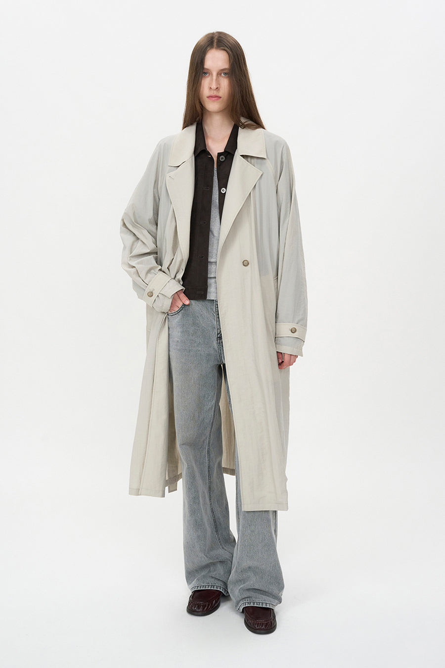 Sheer Nylon Trench ASH BEIGE