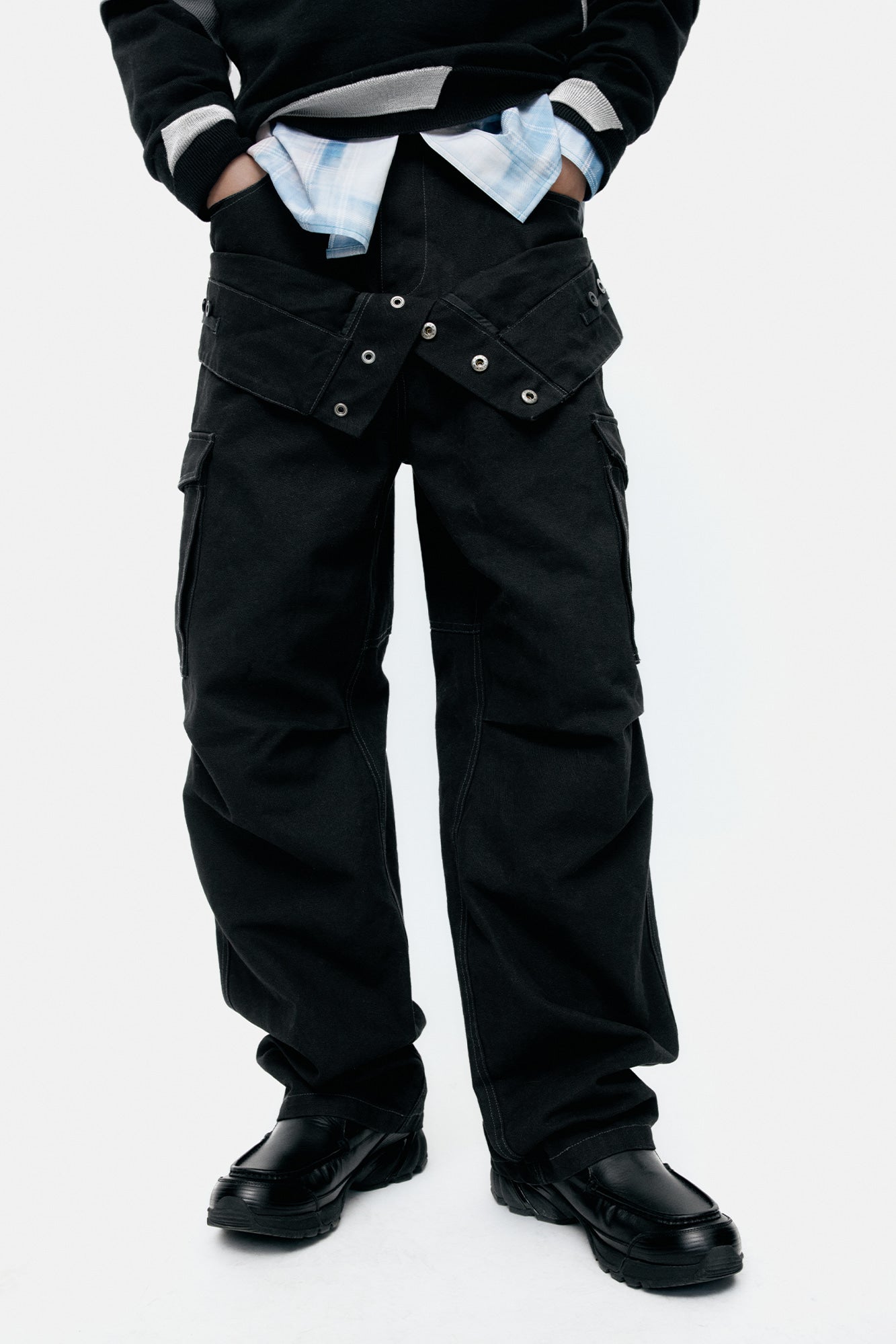 [Restock] UNISEX DOUBLE WAIST WORK WIDE-LEG JEANS apa834u(BLACK)