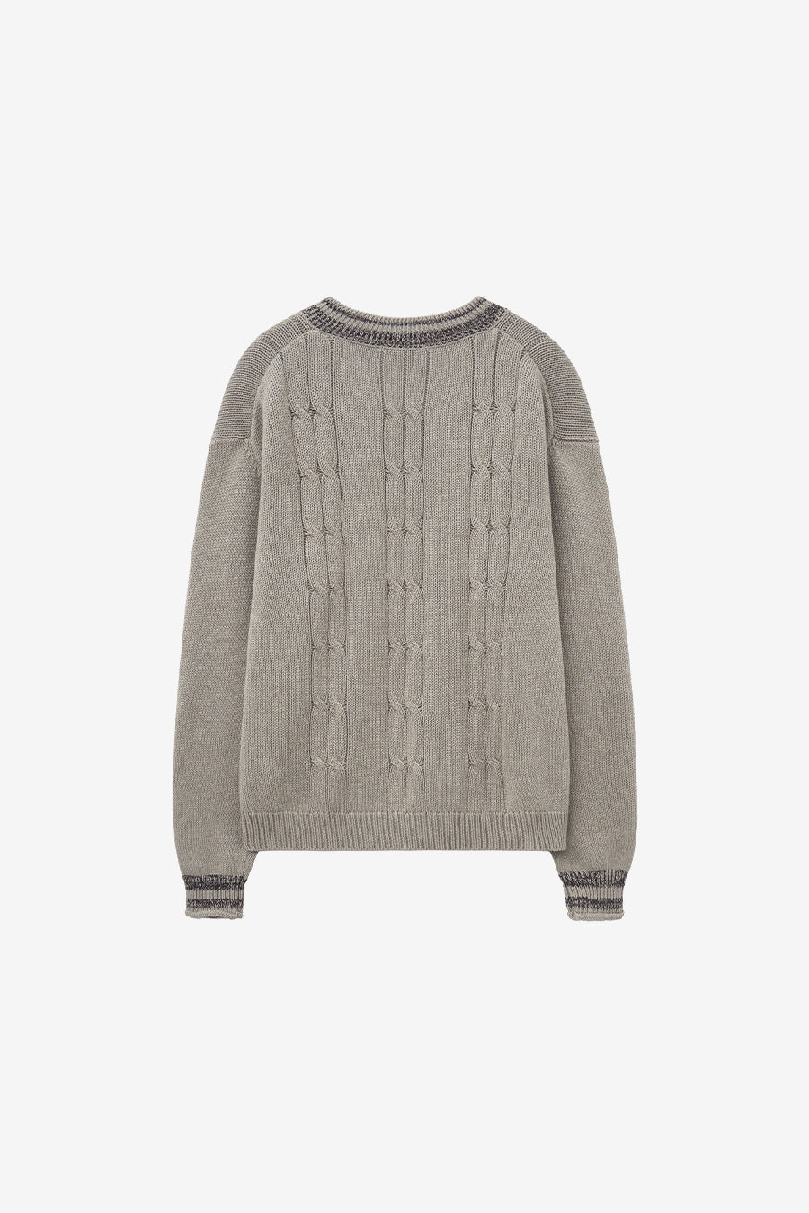 Two-Tone Ribbed Cable V-Neck Knit OATMEAL
