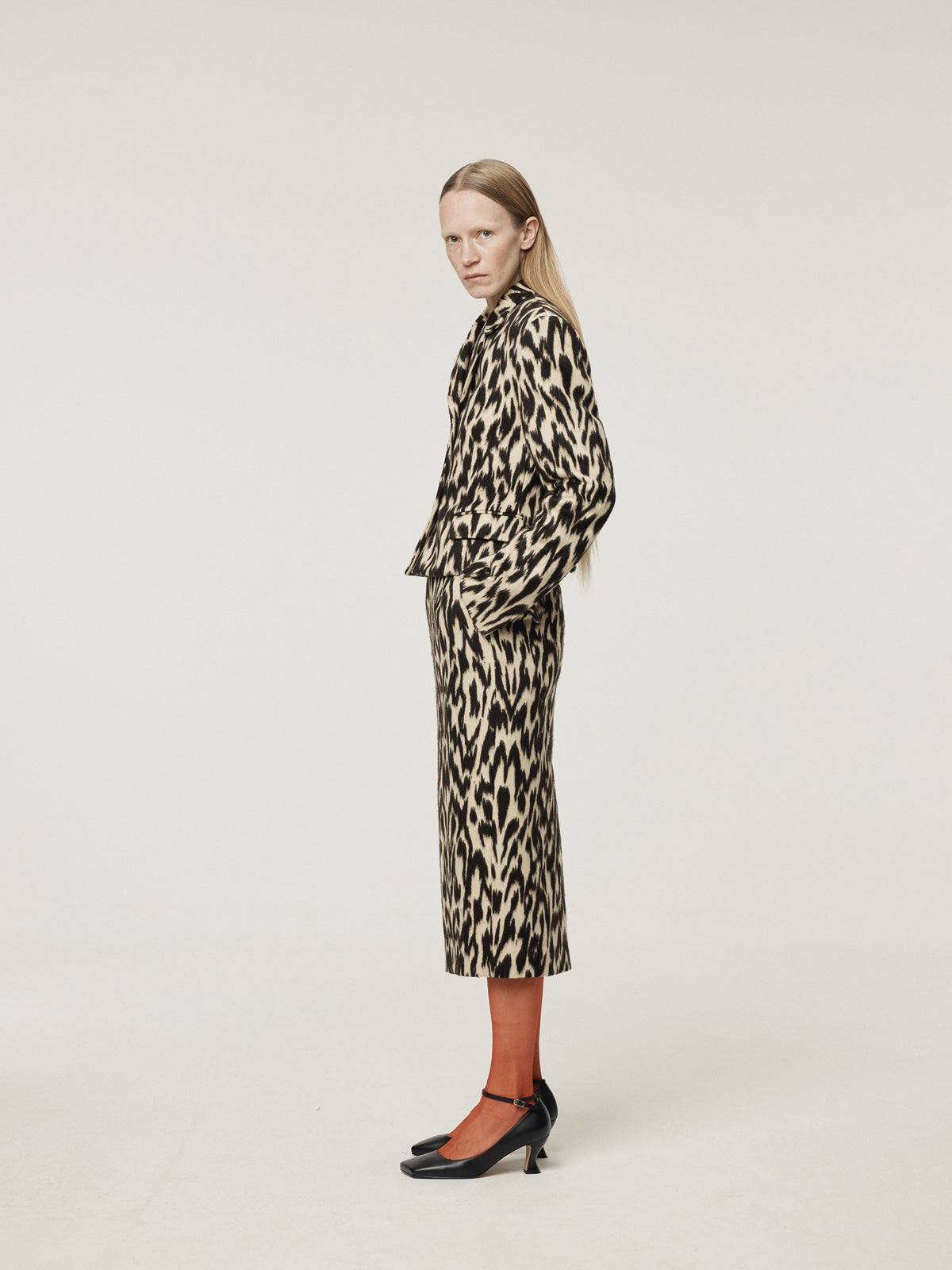 LEOPARD WOOL MIDI SKIRT (DARK BROWN)