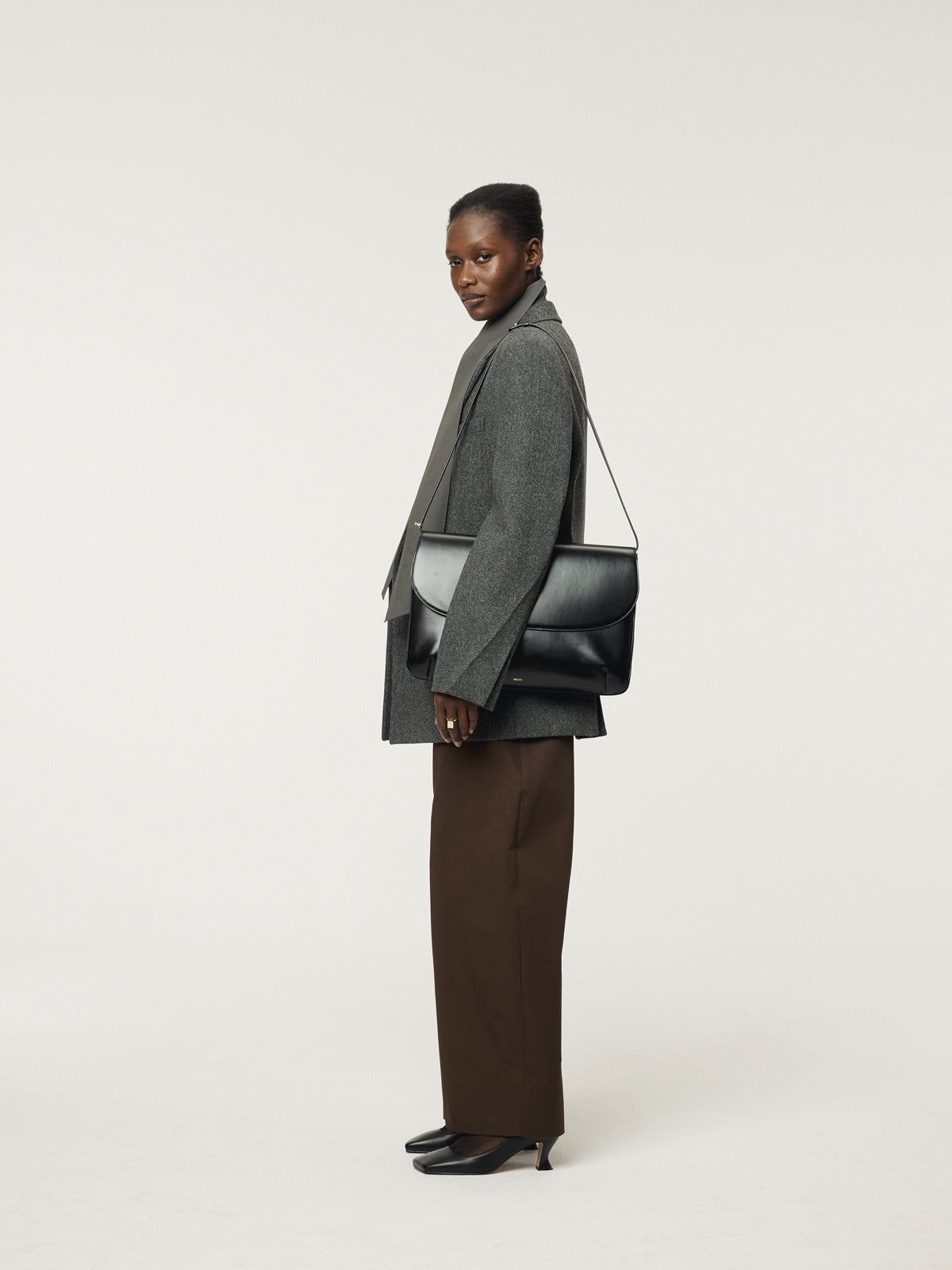 DOUBLE BREASTED TAILORED WOOL JACKET (CHARCOAL GREY)