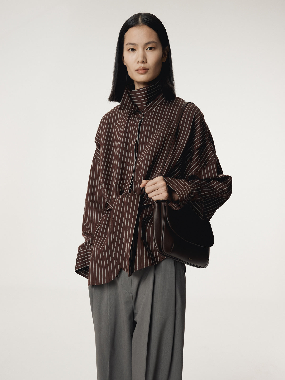 DOUBLE LAYER STRIPE SHIRT (RED BROWN)