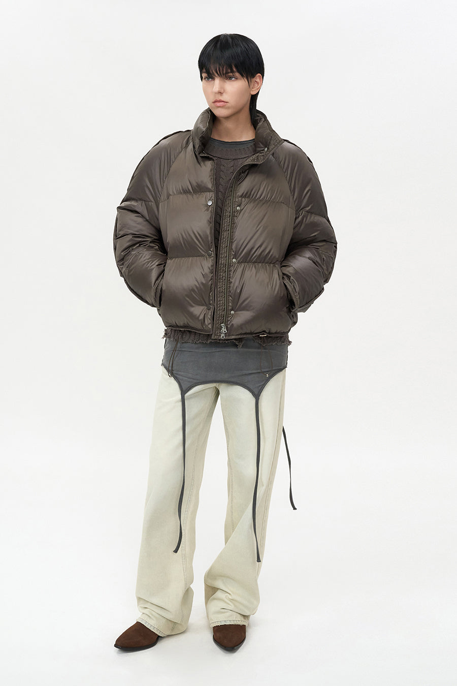Glossy Goose Down Jacket BROWN