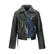 ADSB X OTTOLINGER DENIM FAUX LEATHER JACKET awa668w (BLACK)