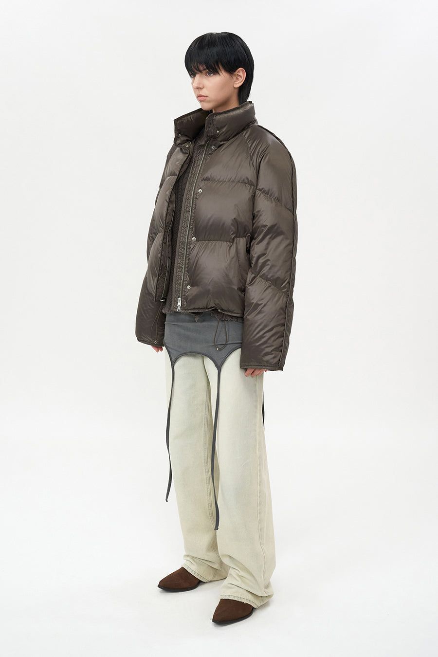 Glossy Goose Down Jacket BROWN