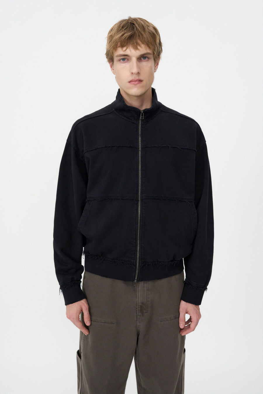 Washed Cutoff Track Jacket BLACK