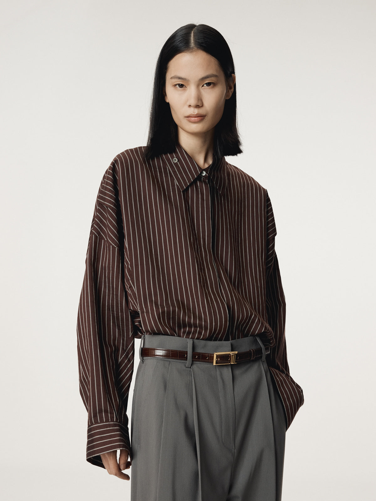 DOUBLE LAYER STRIPE SHIRT (RED BROWN)