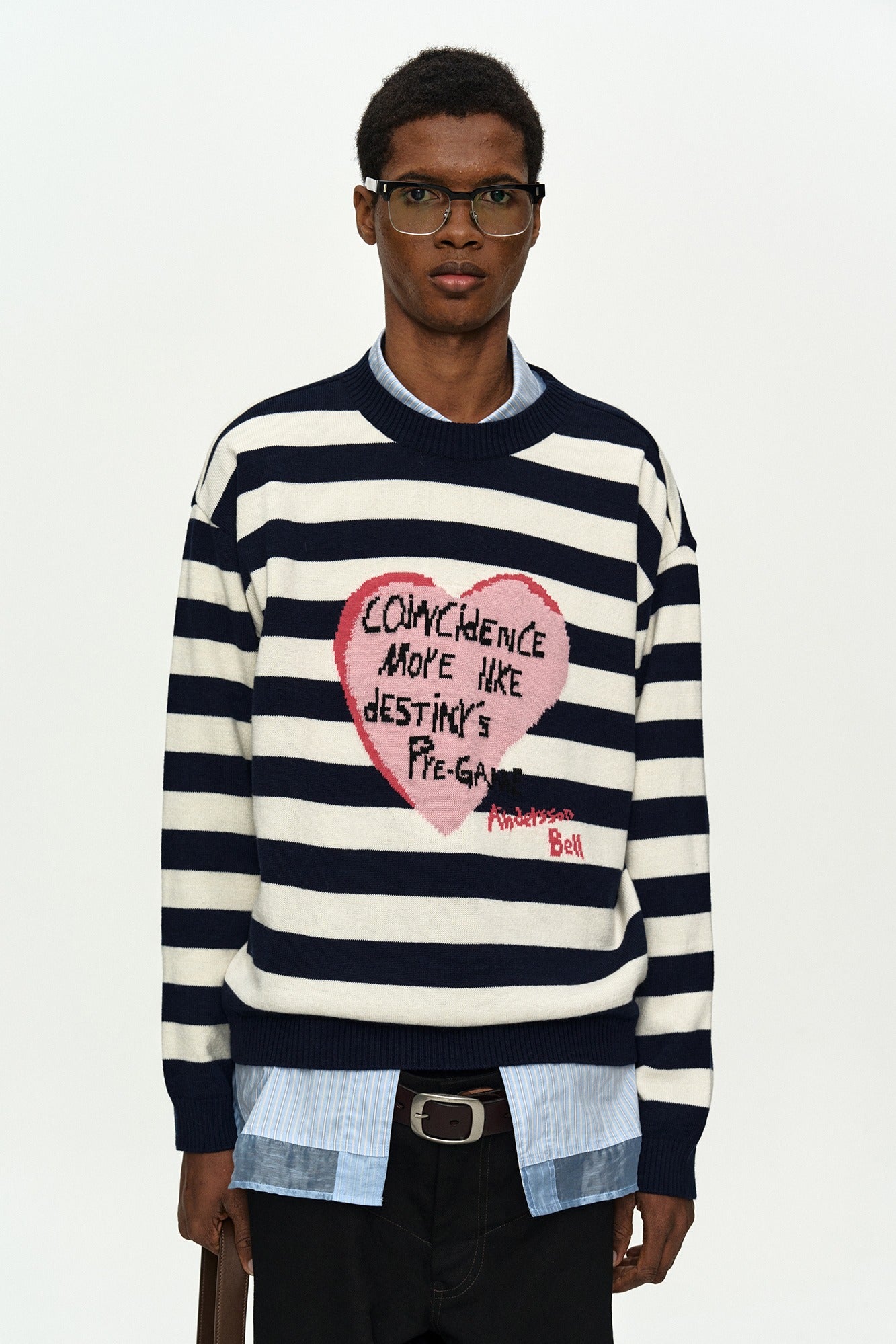 [Restock] BOY'S HEART MESSAGE CREW-NECK SWEATER atb1453m(NAVY/IVORY)