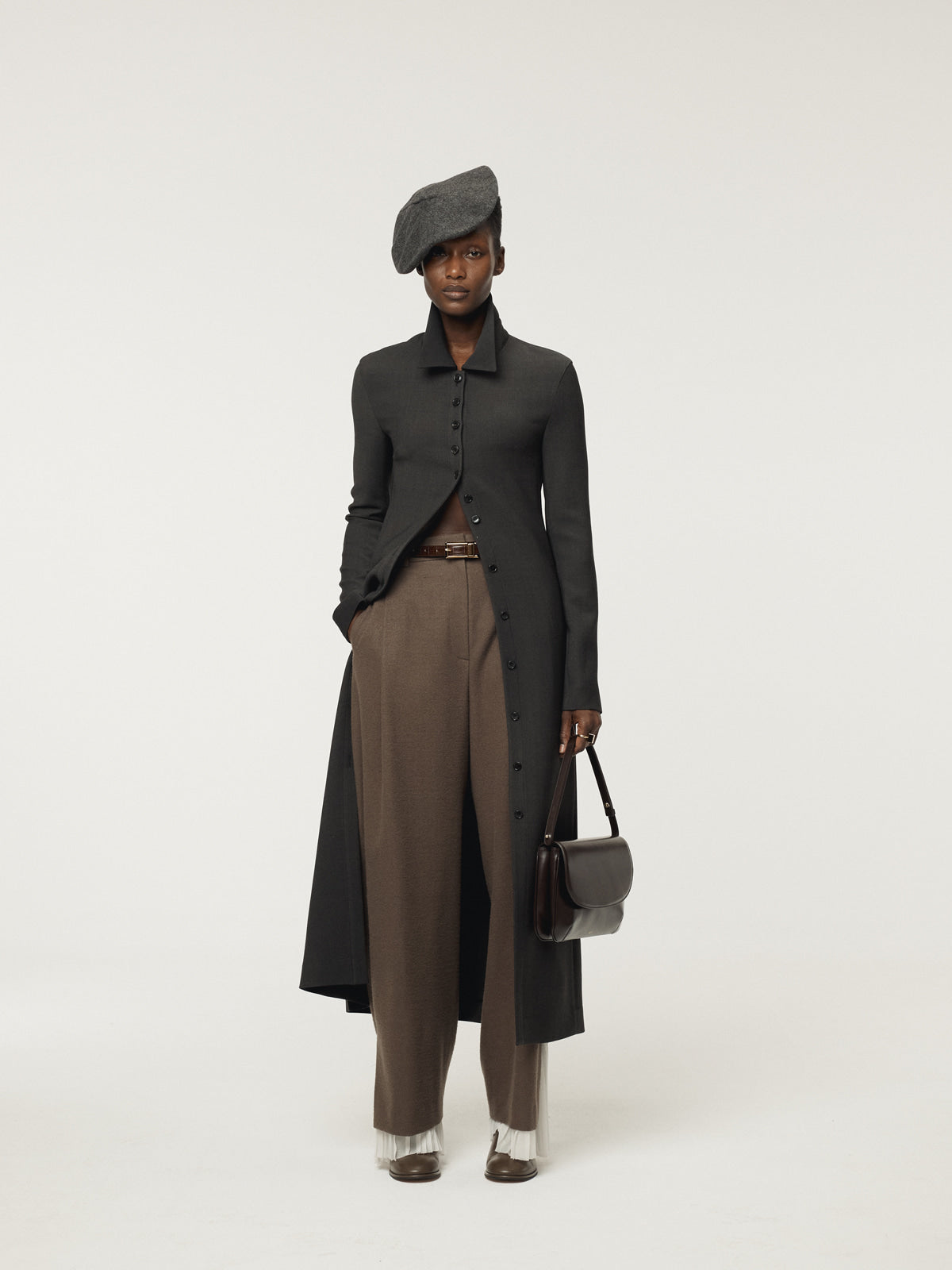 PLEATS LAYERED WOOL PANTS (GREYISH KHAKI)