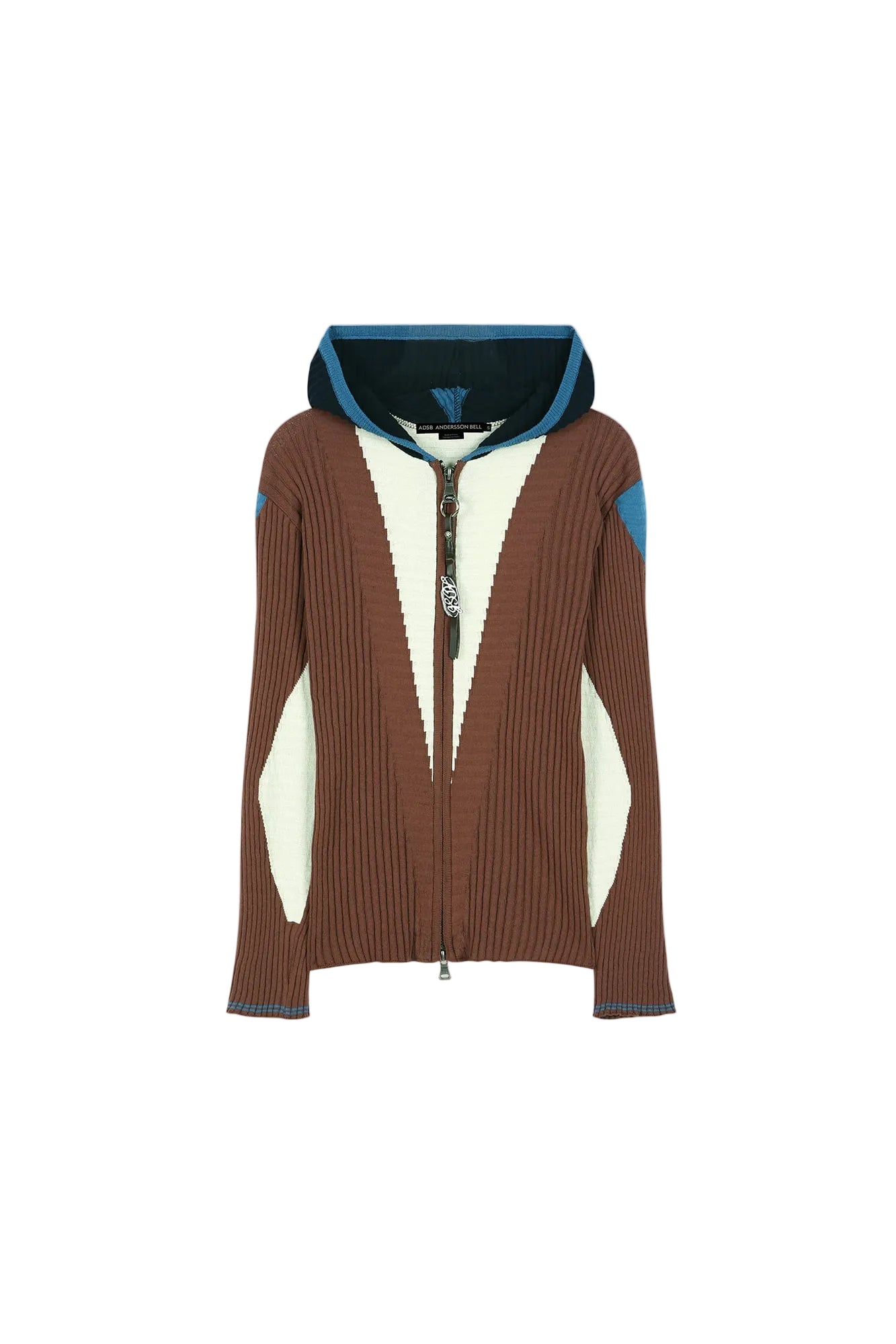 RISA COLOR-BLOCKED KNIT ZIP-UP HOODIE atb1494w(BROWN/LIME)