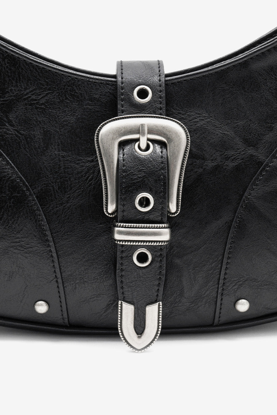 Powleder Buckle Shoulder Bag BLACK
