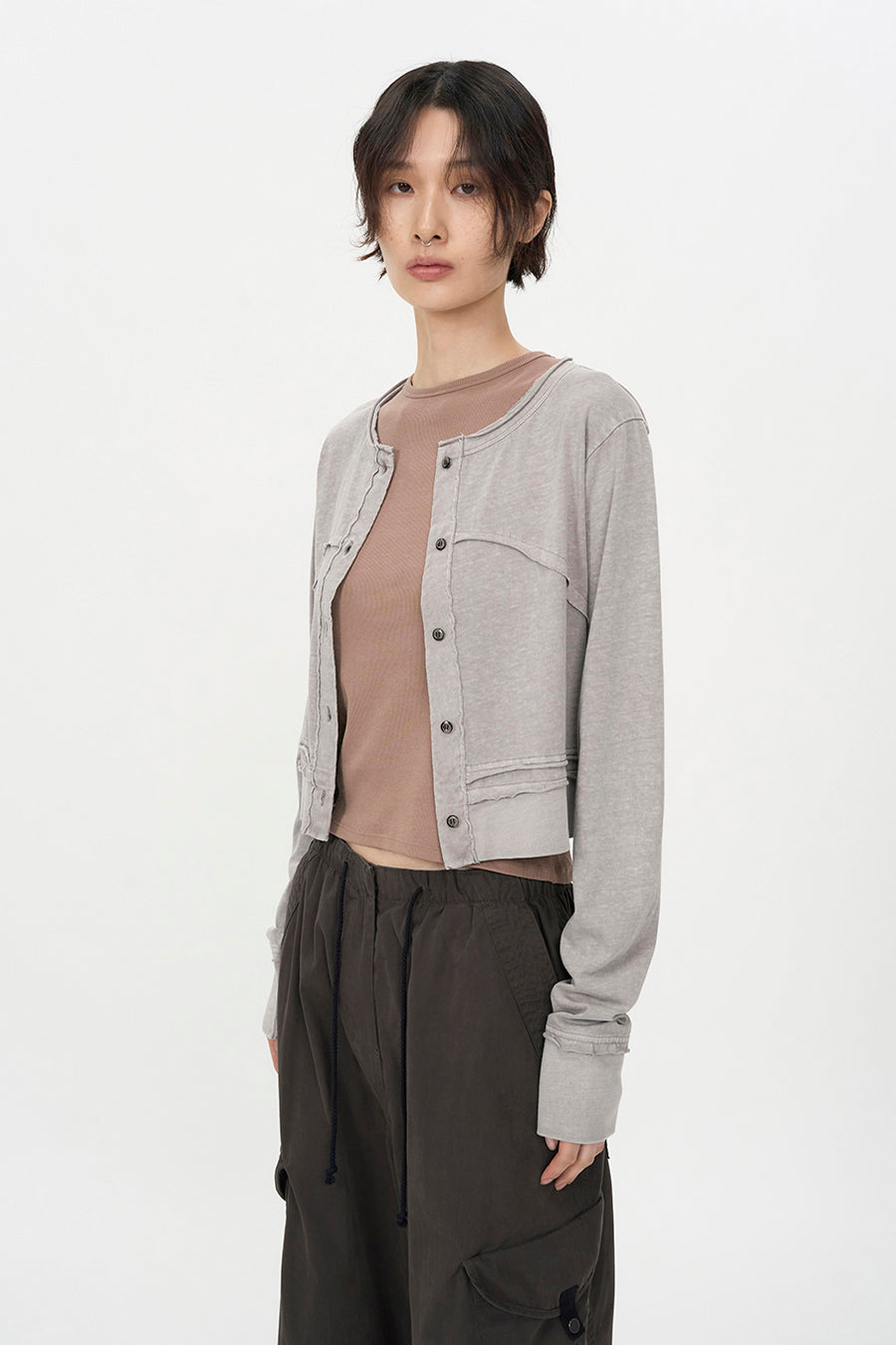 Slim Cutoff Cardigan GREY