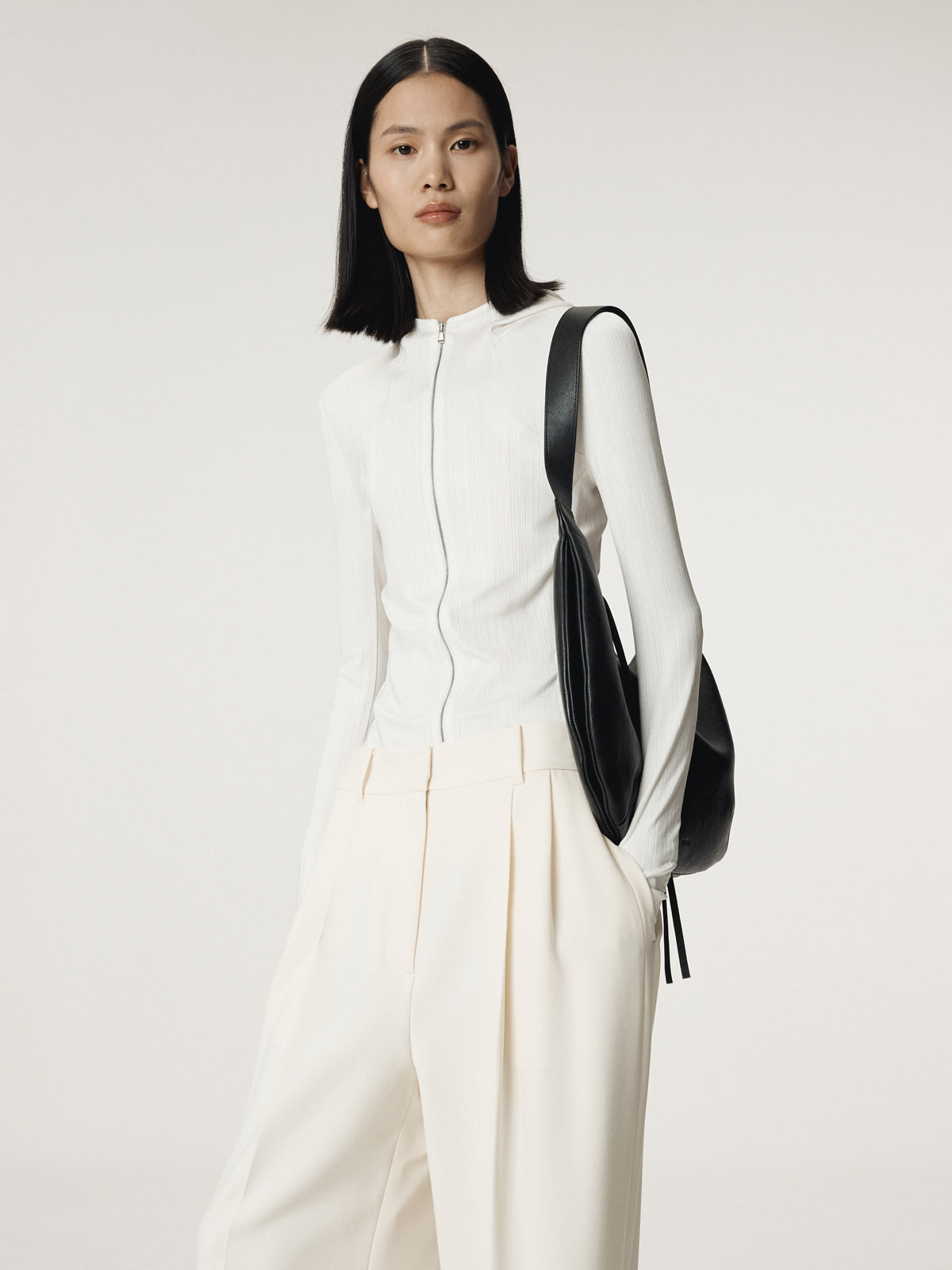 SHEER JERSEY FITTED ZIP HOODIE (IVORY)