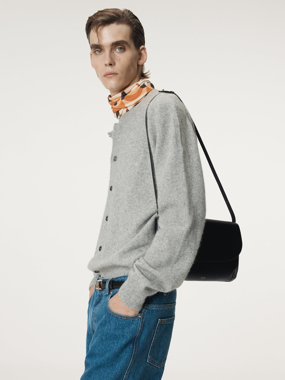 CREW NECK LAYERED CARDIGAN KNIT TOP (MELANGE GREY)